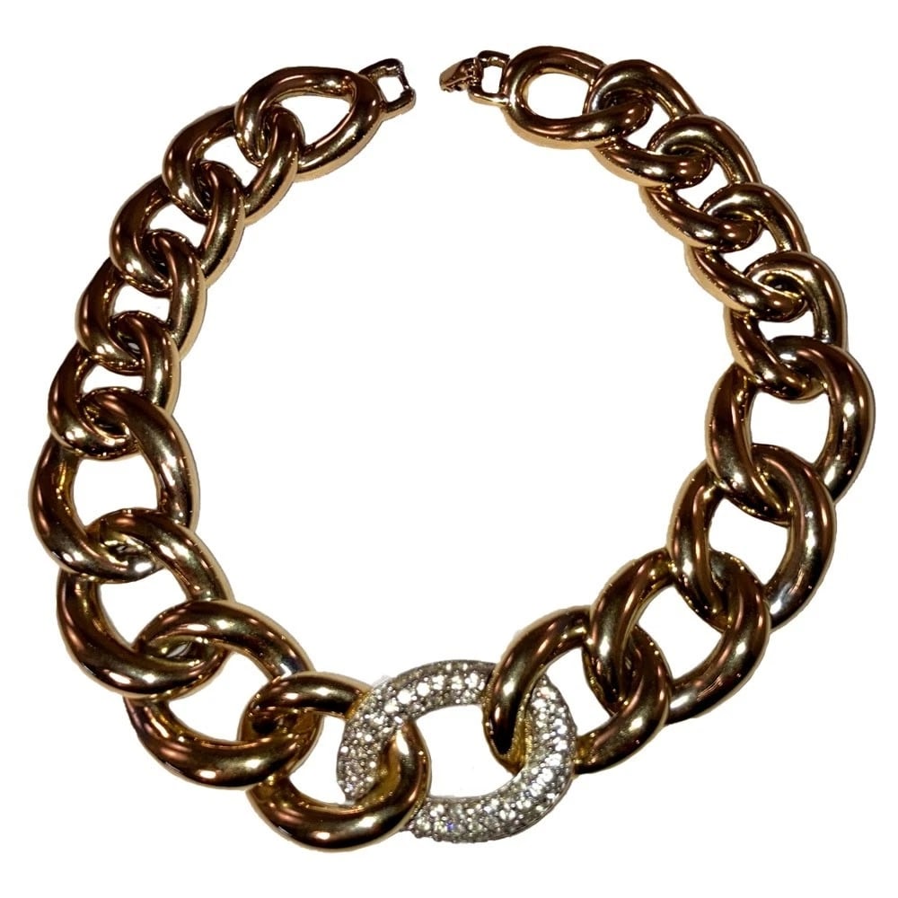 Givenchy Huge Runway Goldtone Rhinestone Chain Link Statement Necklace - 2