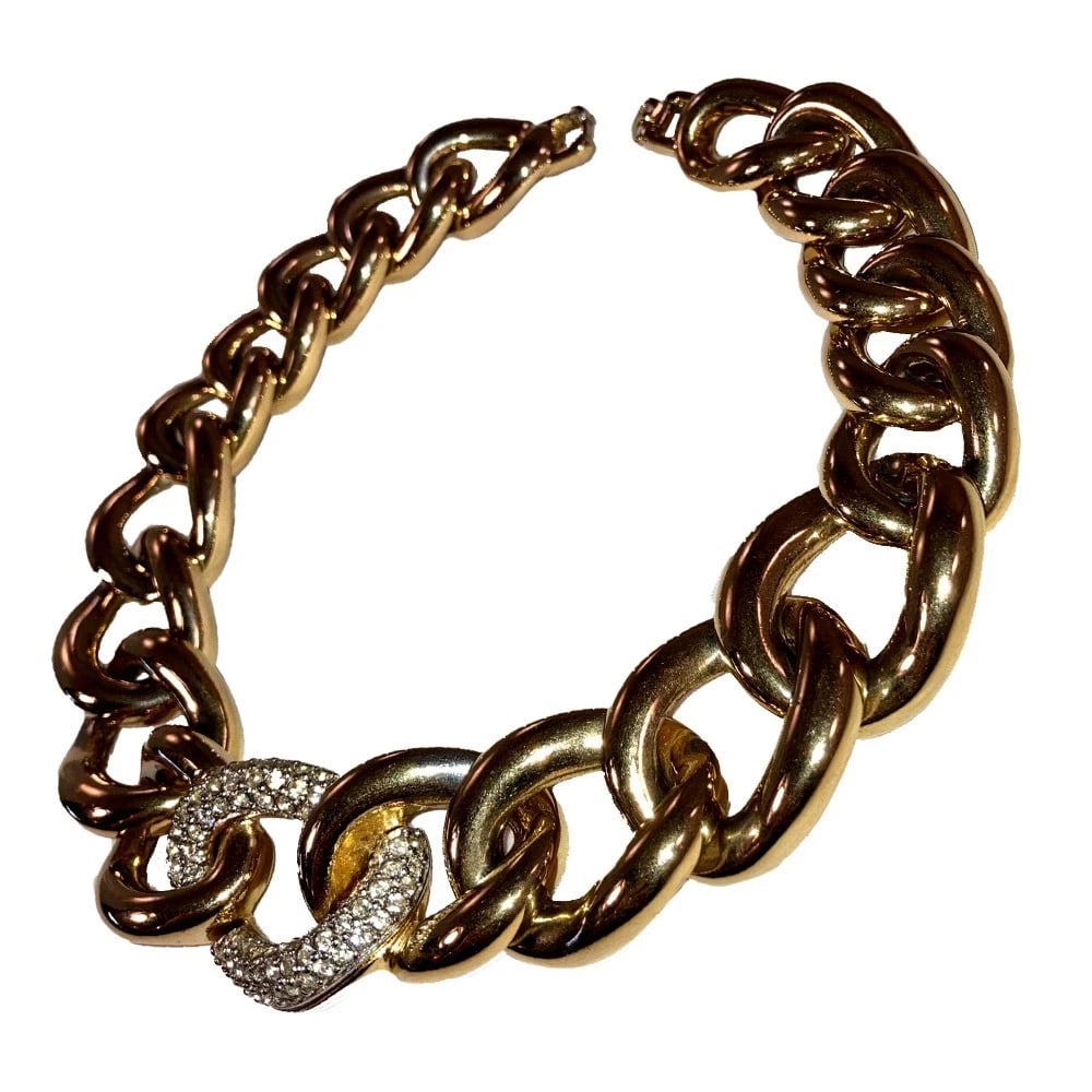 Givenchy Huge Runway Goldtone Rhinestone Chain Link Statement Necklace - 3