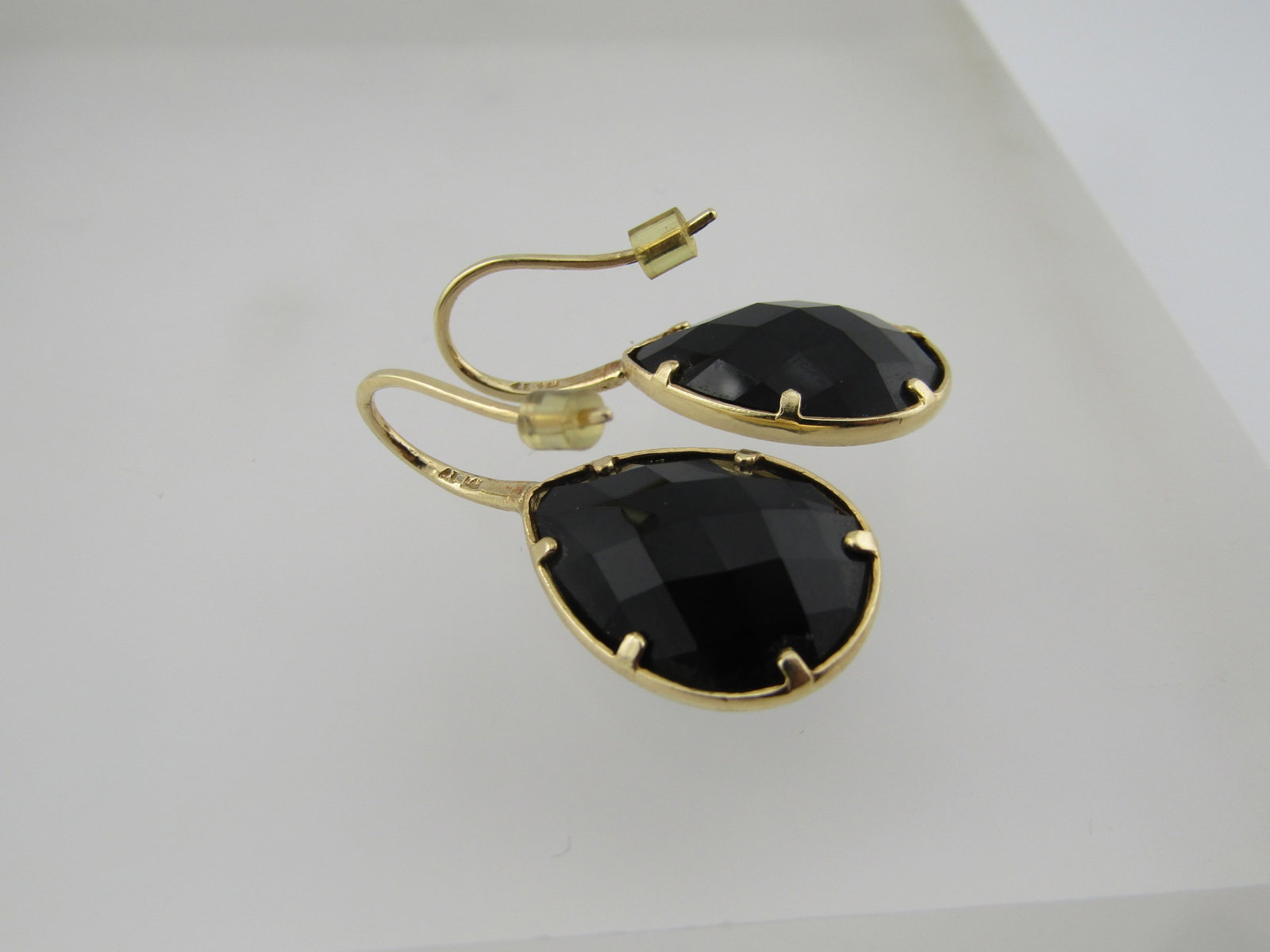 Vintage 14kt Black Onyx Earrings, Pierced, 1980's-1990's - 6