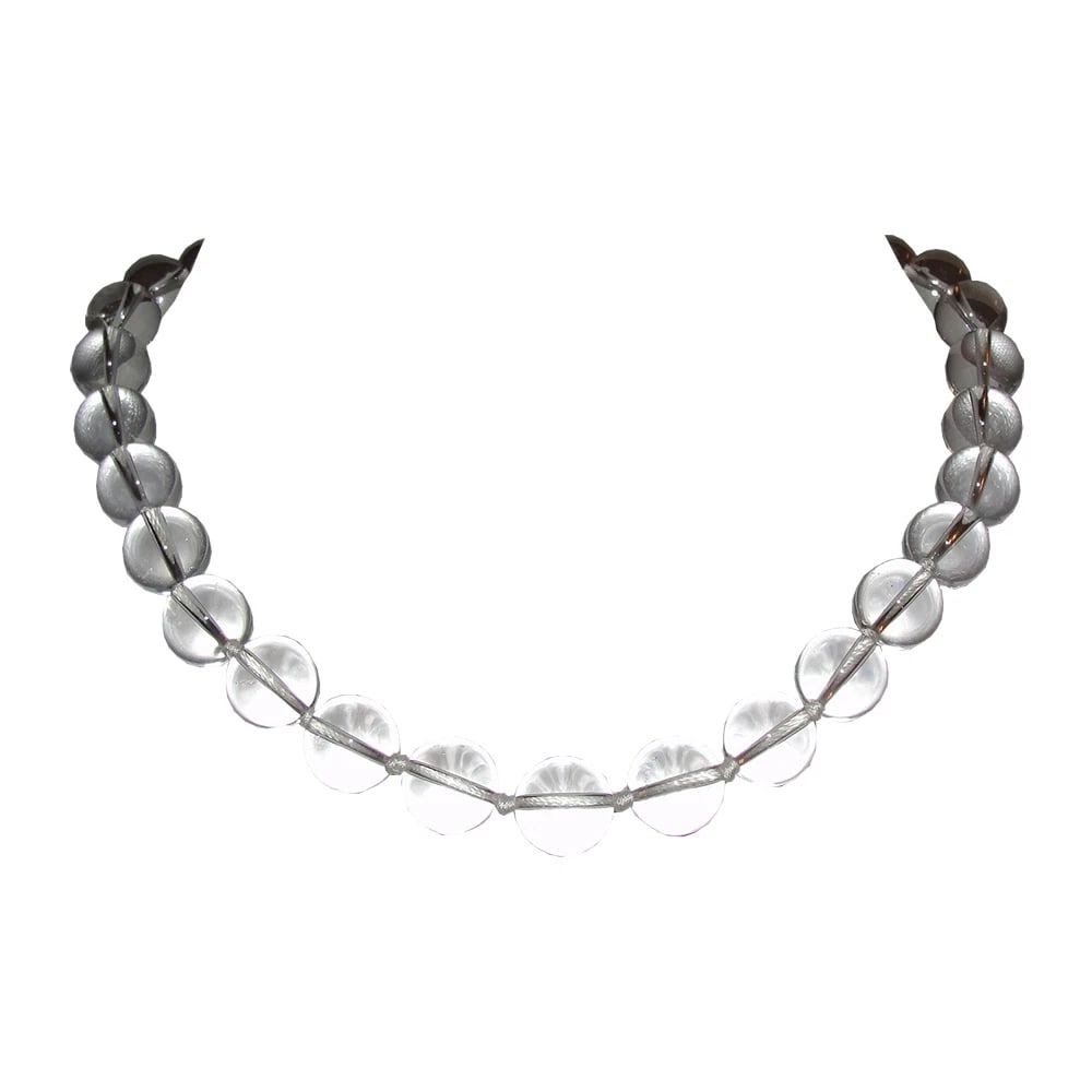Small Pools of Light Rock Crystal Quartz Bead Princess Necklace Alberto Juan: Title:Small Pools of Light Rock Crystal Quartz Bead Princess Necklace Alberto Juan Description:Gorgeous and well sought after solid rock crystal bead necklace finished with a silver tone clasp, to cre