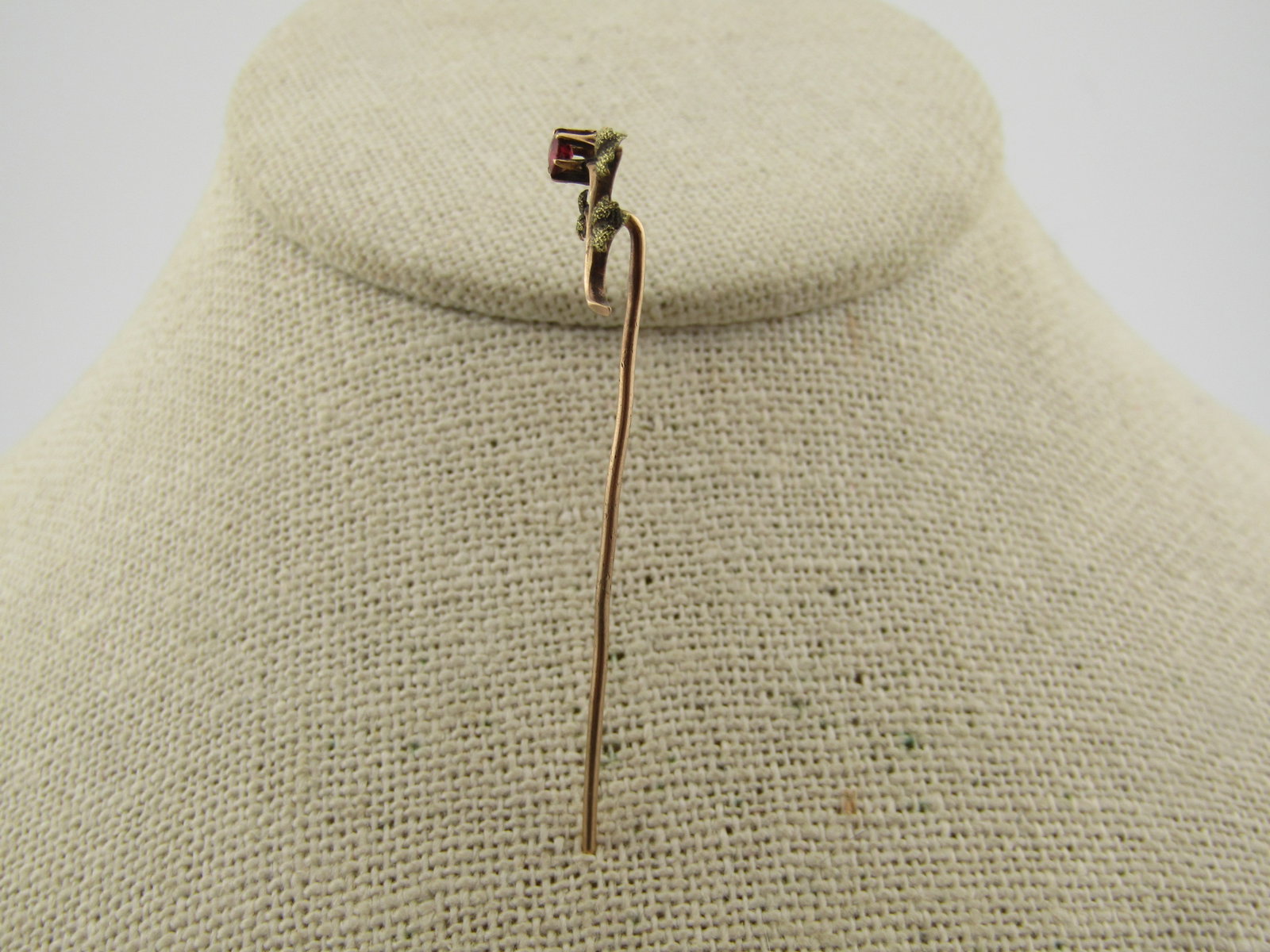 Antique 10kt Garnet Floral Stem Stick Pin, Early 1900's - 2