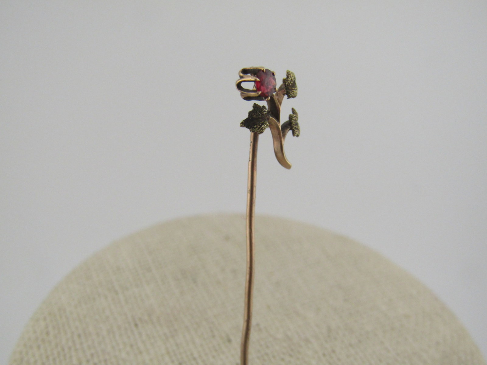 Antique 10kt Garnet Floral Stem Stick Pin, Early 1900's - 3