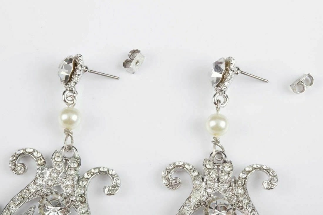 Runway Rhinestone and Faux Pearl Chandelier Earrings - 7