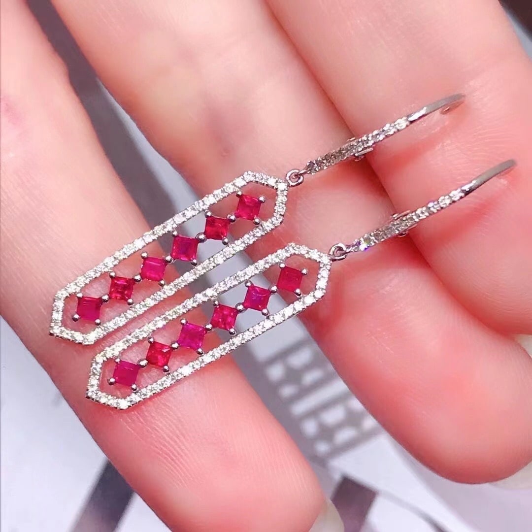 14K GOLD 1.30 CTW NATURAL RUBY and DIAMOND EARRINGS - 3