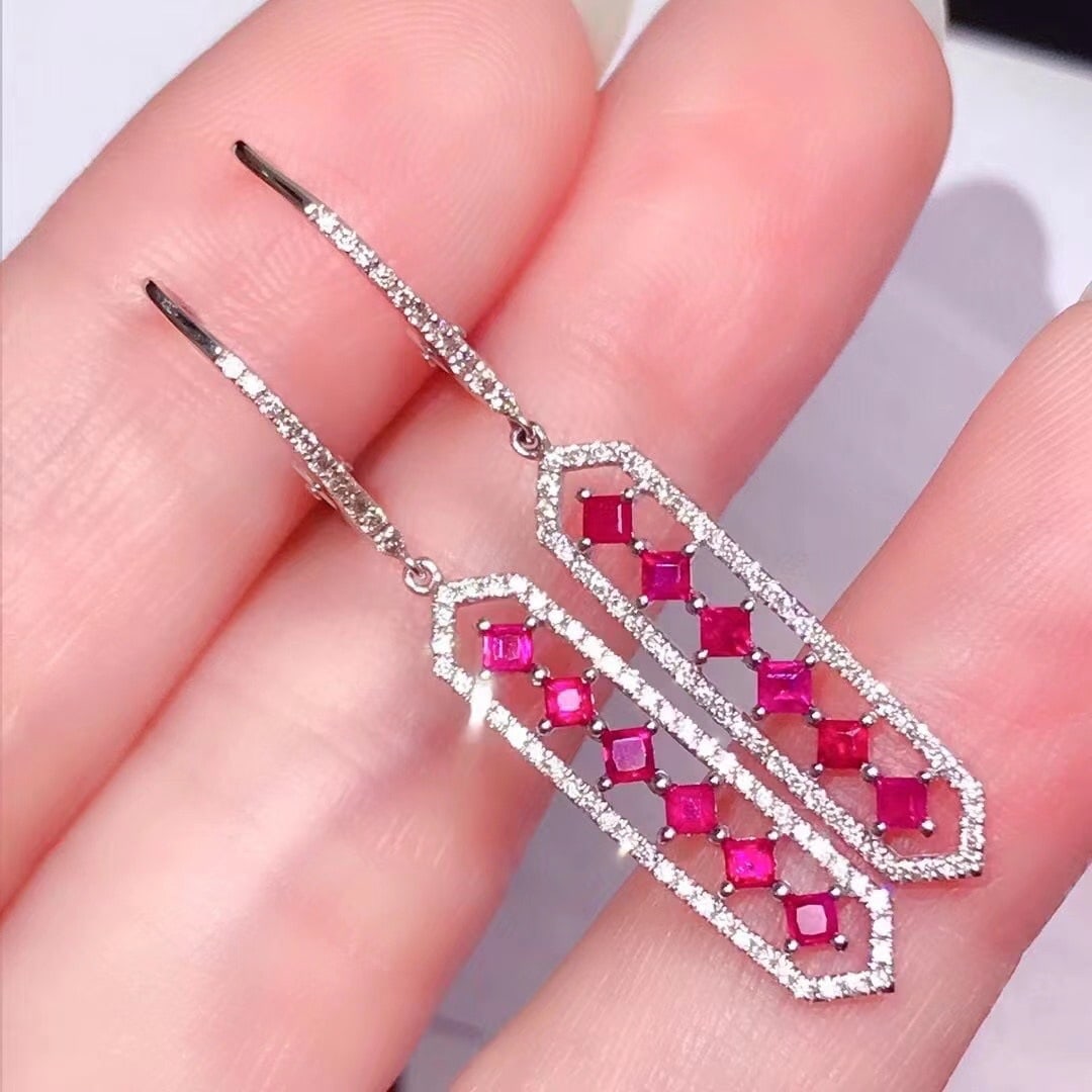 14K GOLD 1.30 CTW NATURAL RUBY and DIAMOND EARRINGS - 4