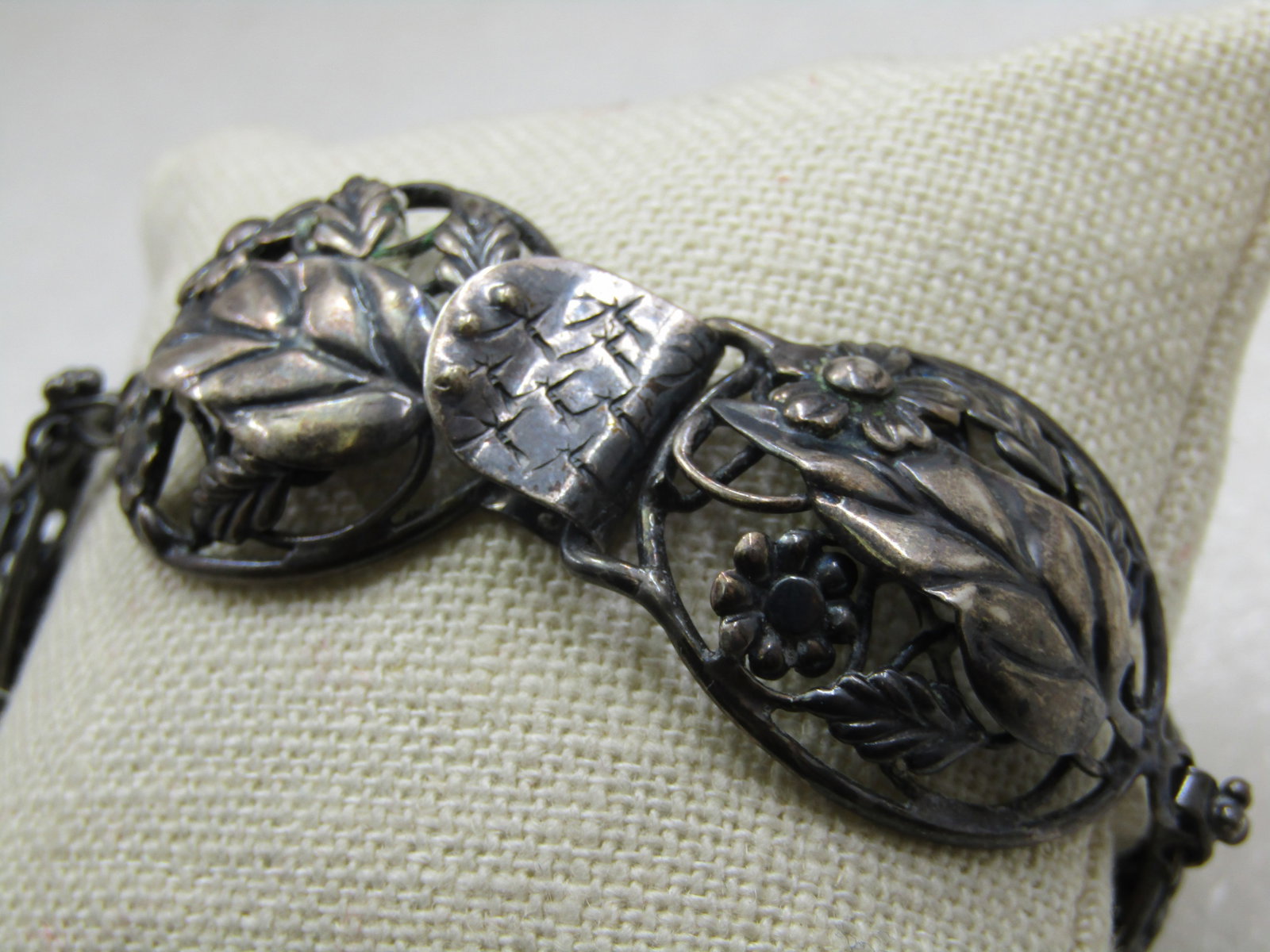 Vintage Sterling Floral and Leaf Braclet, Sterling Craft by Coro, 7.5", 1940's - 3