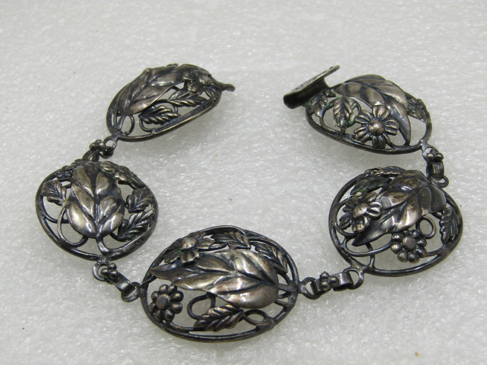 Vintage Sterling Floral and Leaf Braclet, Sterling Craft by Coro, 7.5", 1940's - 5
