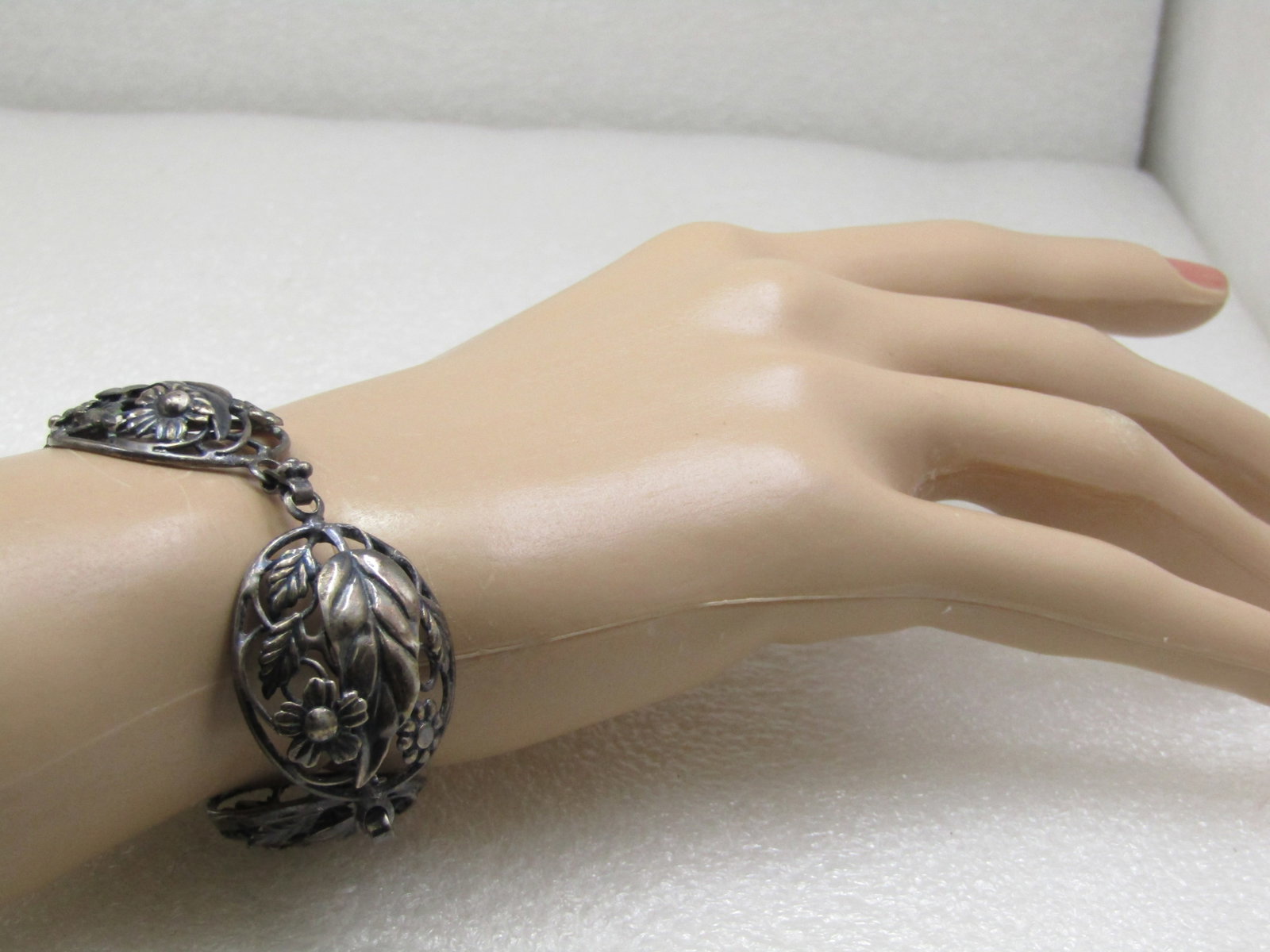 Vintage Sterling Floral and Leaf Braclet, Sterling Craft by Coro, 7.5", 1940's - 8
