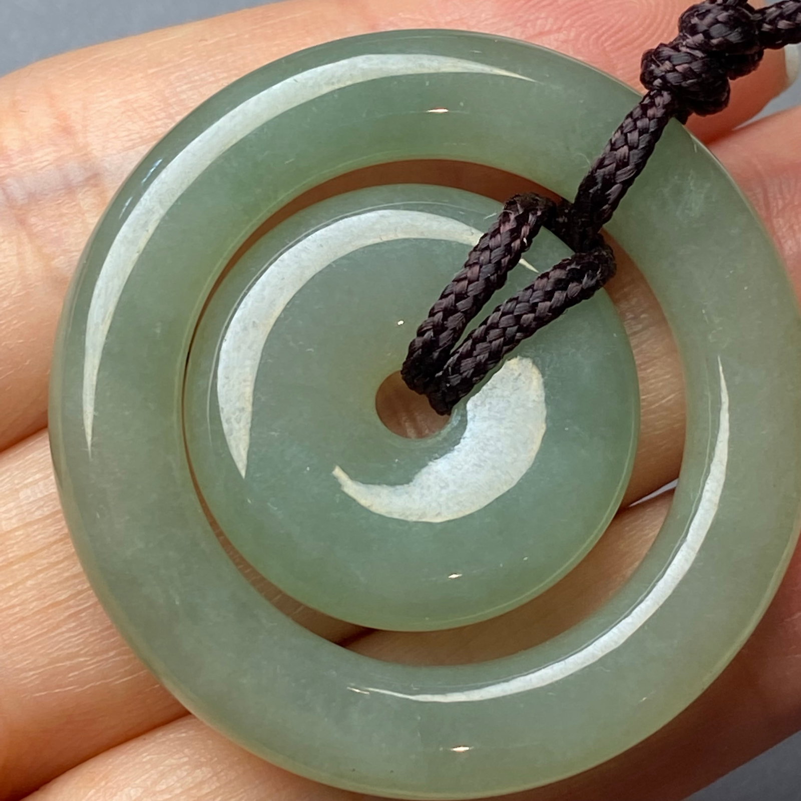 A pair natural Burmese ice jadeite jade concentric circle peace buckles - 3