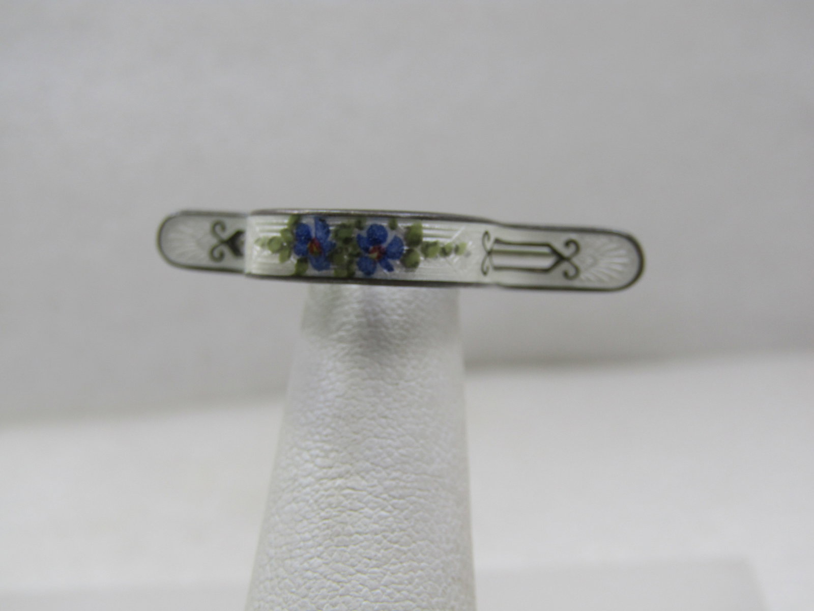 Victorian Sterling Guilloche Curved Floral Holder Brooch/Tussie Mussie - 2