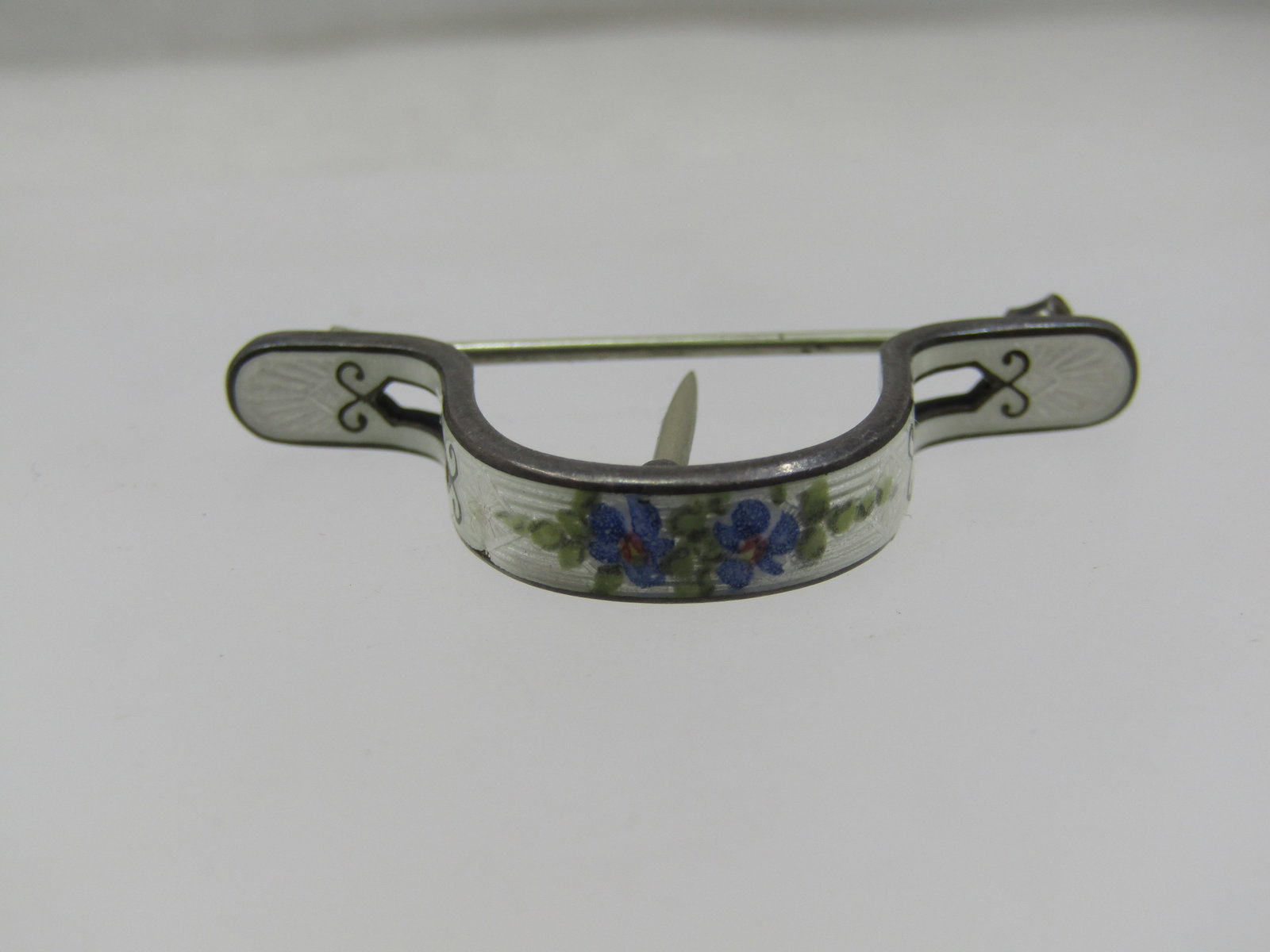 Victorian Sterling Guilloche Curved Floral Holder Brooch/Tussie Mussie - 4