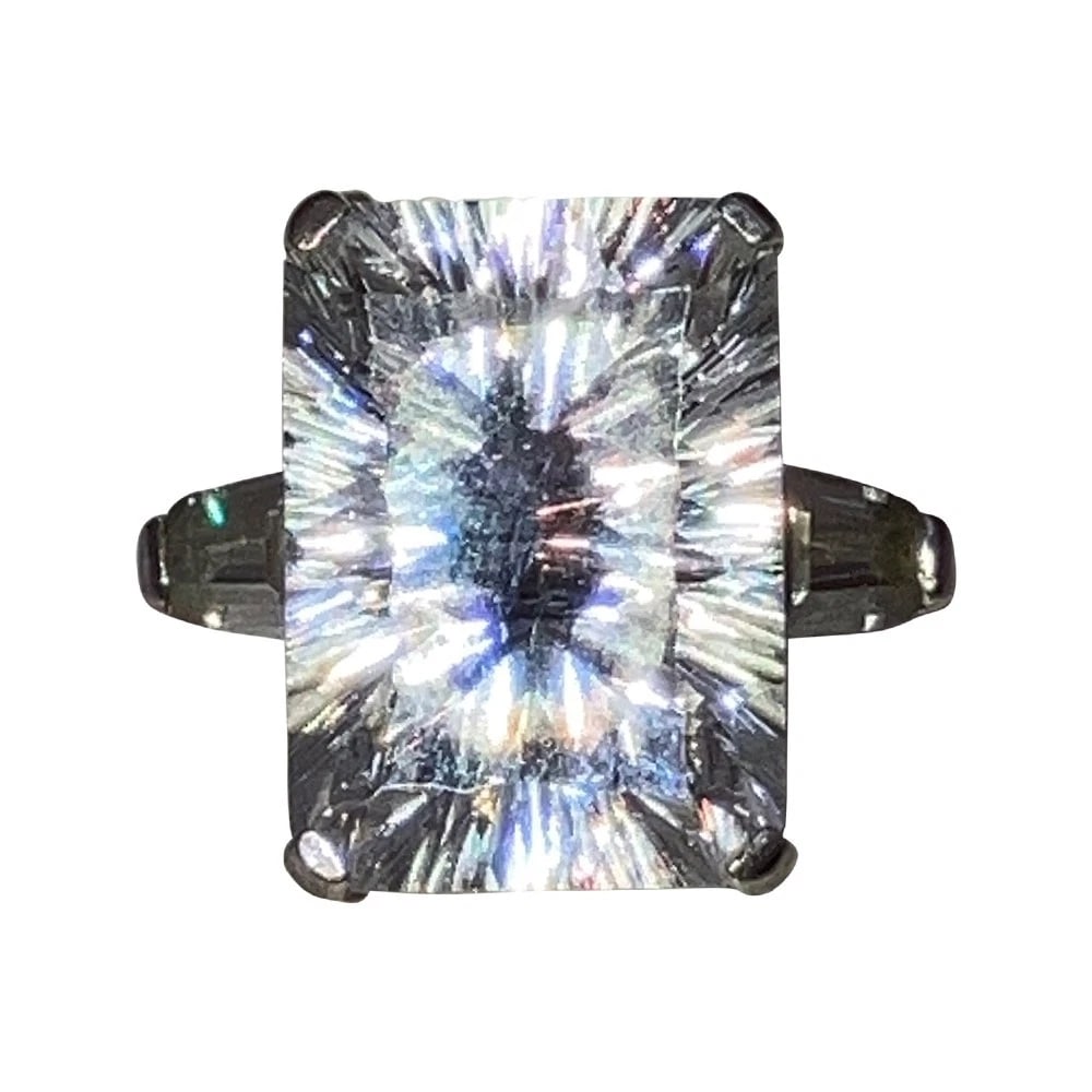 Emerald Cut Reverse Carved Quartz Rock Crystal Statement Cocktail Ring - 2
