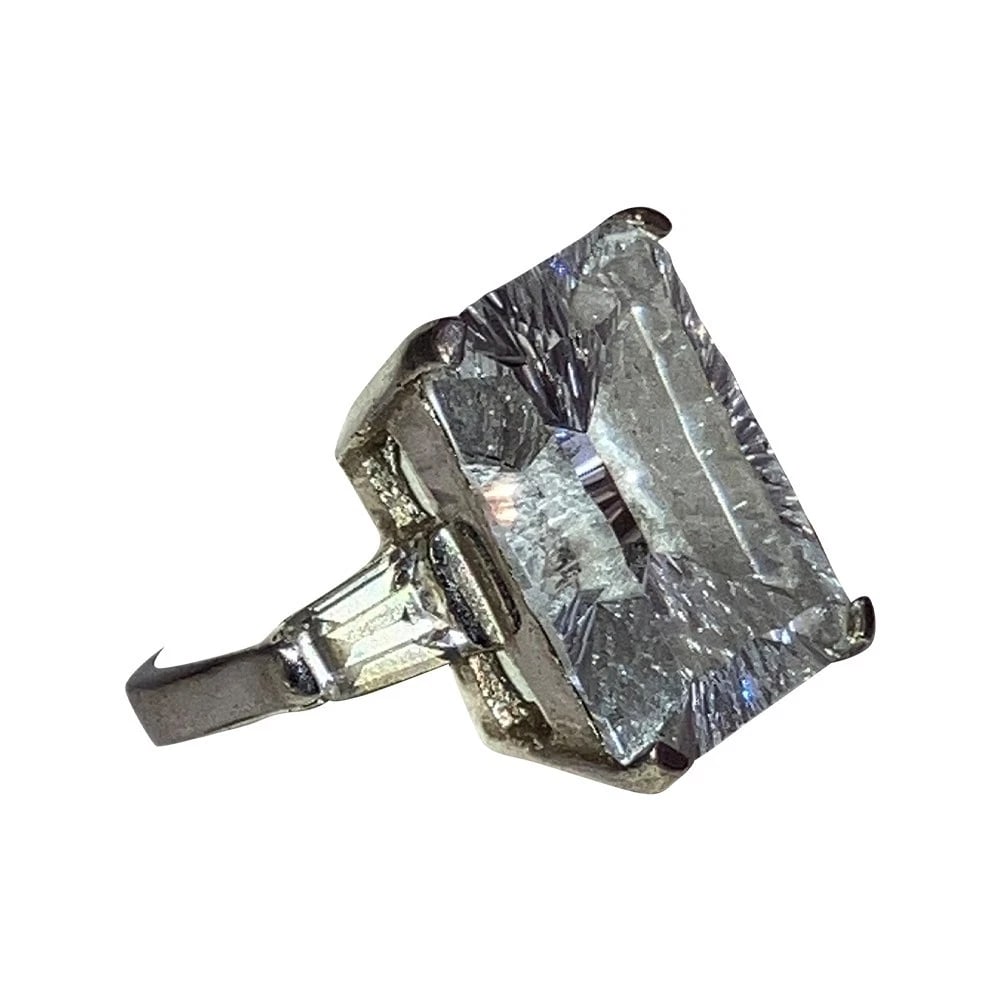 Emerald Cut Reverse Carved Quartz Rock Crystal Statement Cocktail Ring - 3