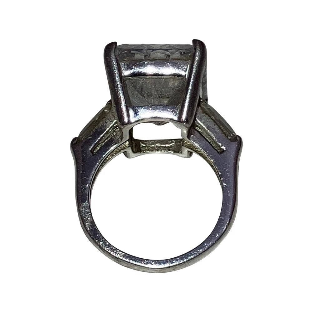 Emerald Cut Reverse Carved Quartz Rock Crystal Statement Cocktail Ring - 5
