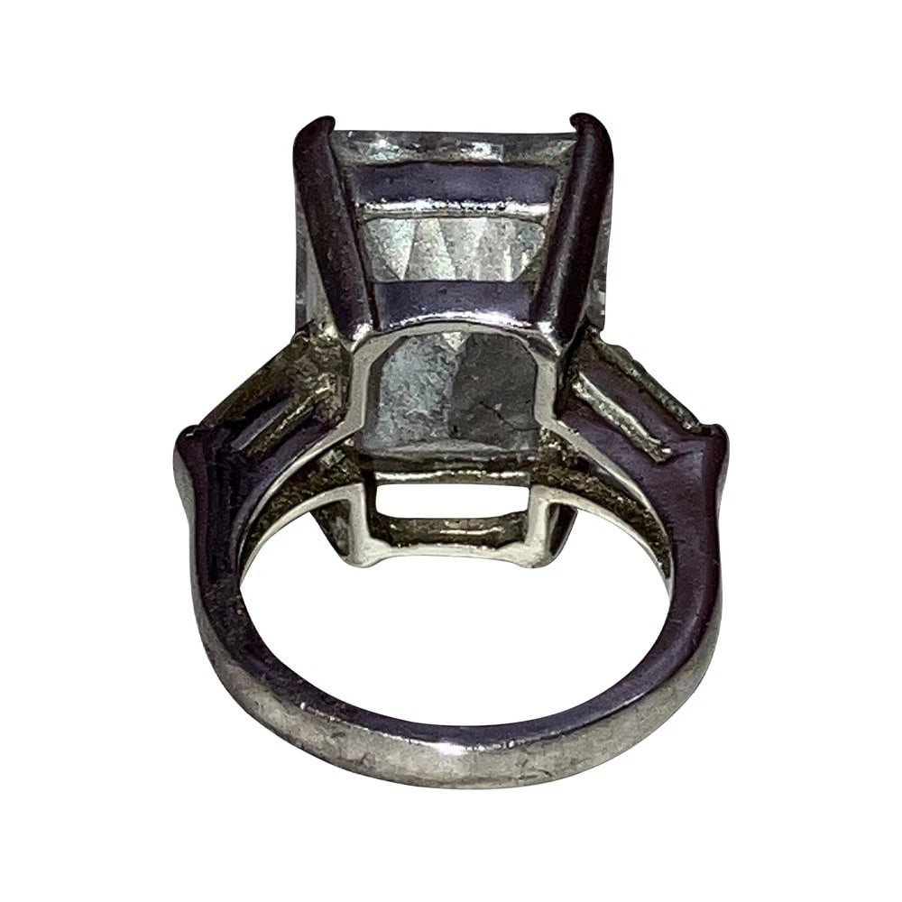 Emerald Cut Reverse Carved Quartz Rock Crystal Statement Cocktail Ring - 6