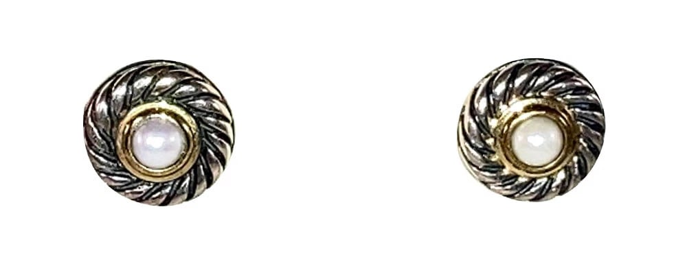 David Yurman Cultured Pearl Earrings in Sterling Silver with 14 kt Gold - 4