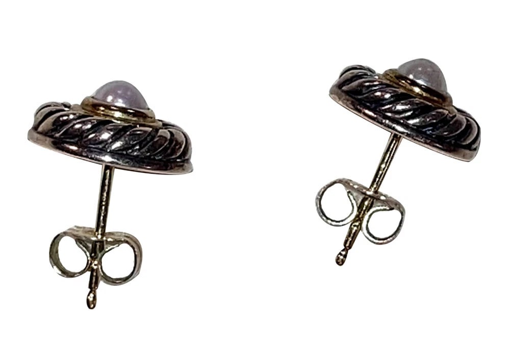David Yurman Cultured Pearl Earrings in Sterling Silver with 14 kt Gold - 5