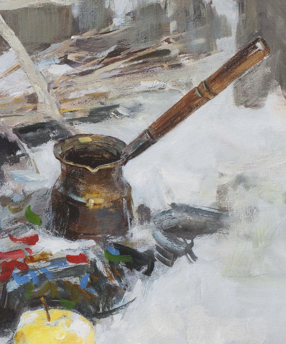 Oil painting Winter still life.Red wine Ukrainian Artist - 3