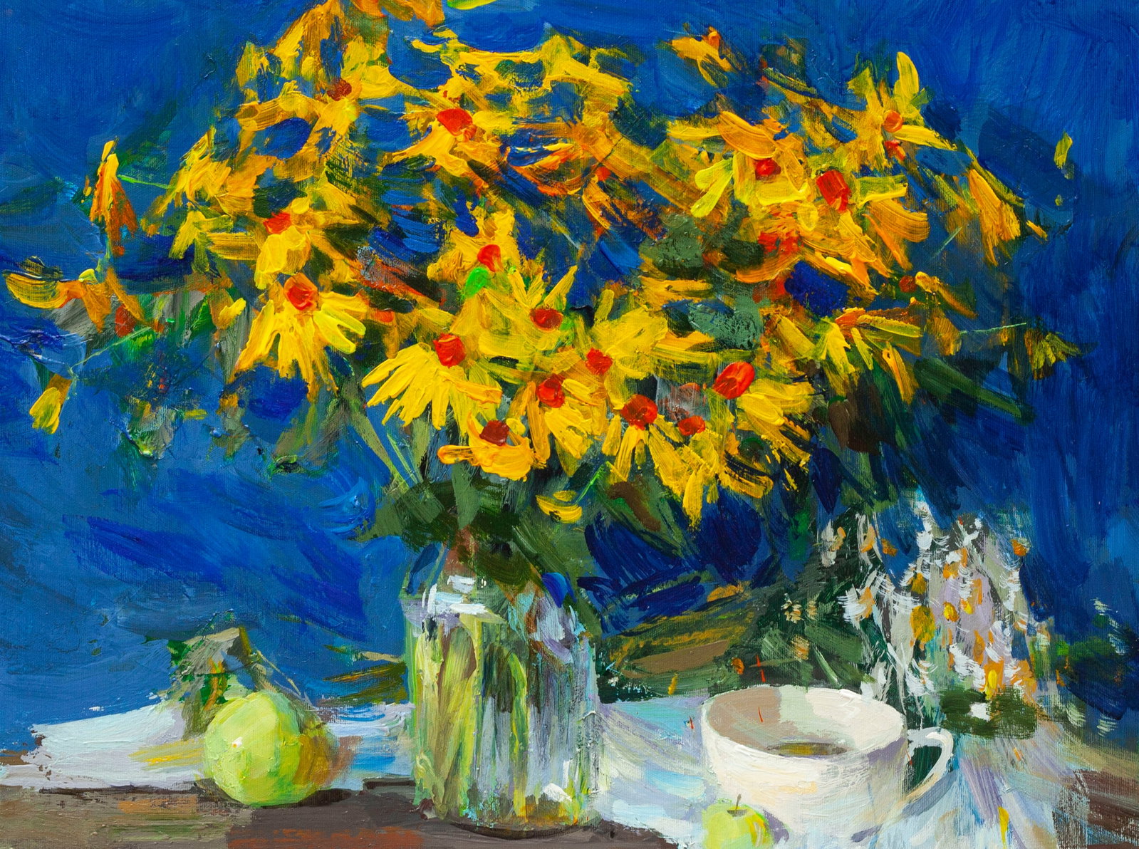Oil painting Yellow flowers Ukrainian Artist - 2