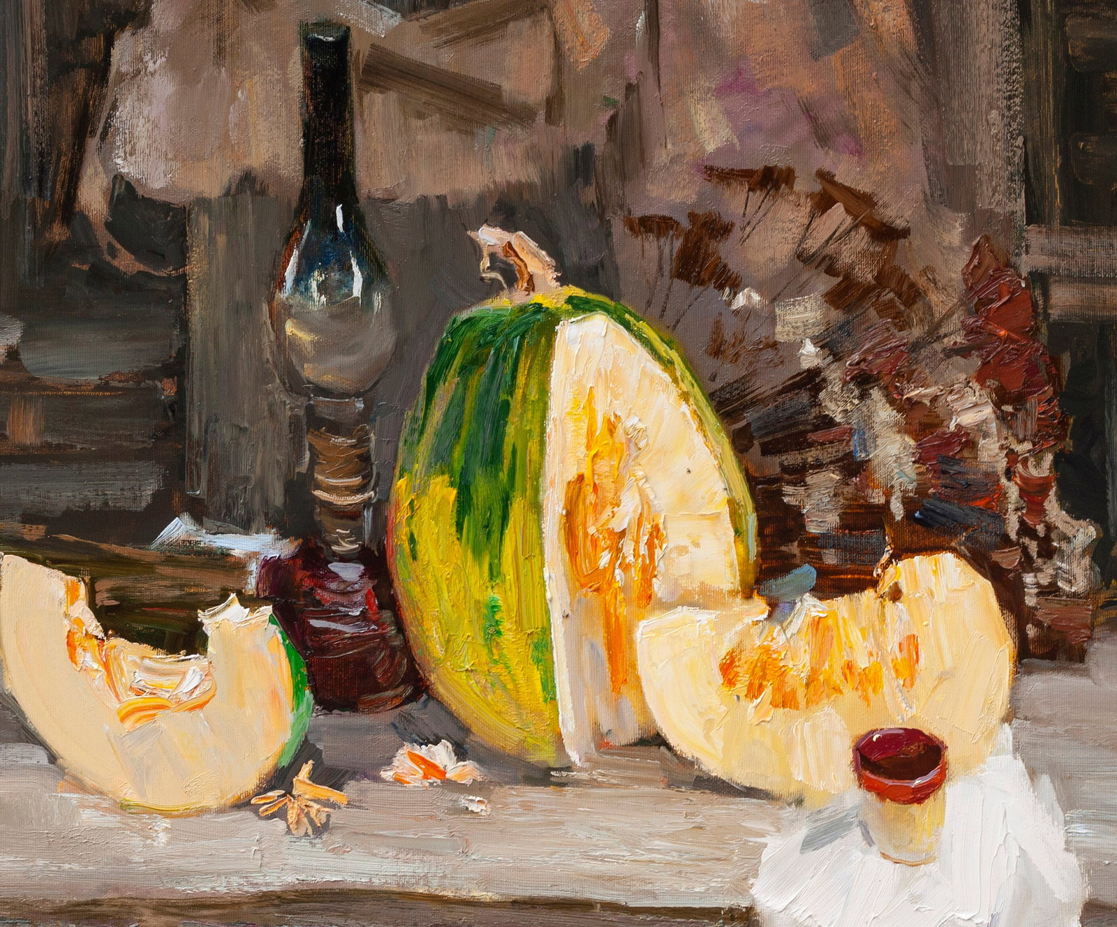 Oil painting still life with lamp and pumpkin Ukrainian Artist - 2