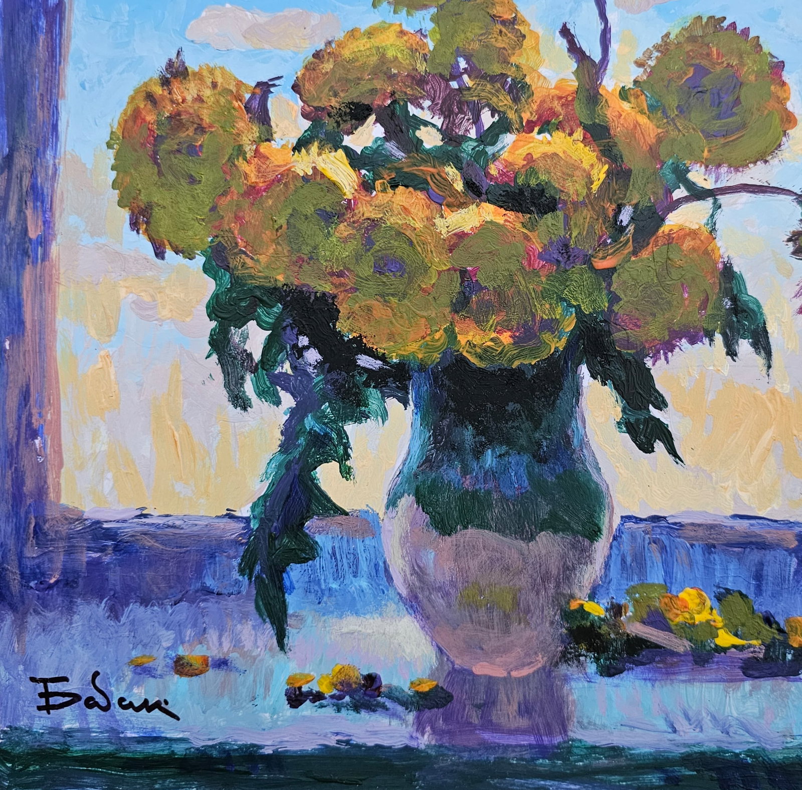 Acrylic painting dandelions on the window Vyacheslav Petrovich Babac - 5