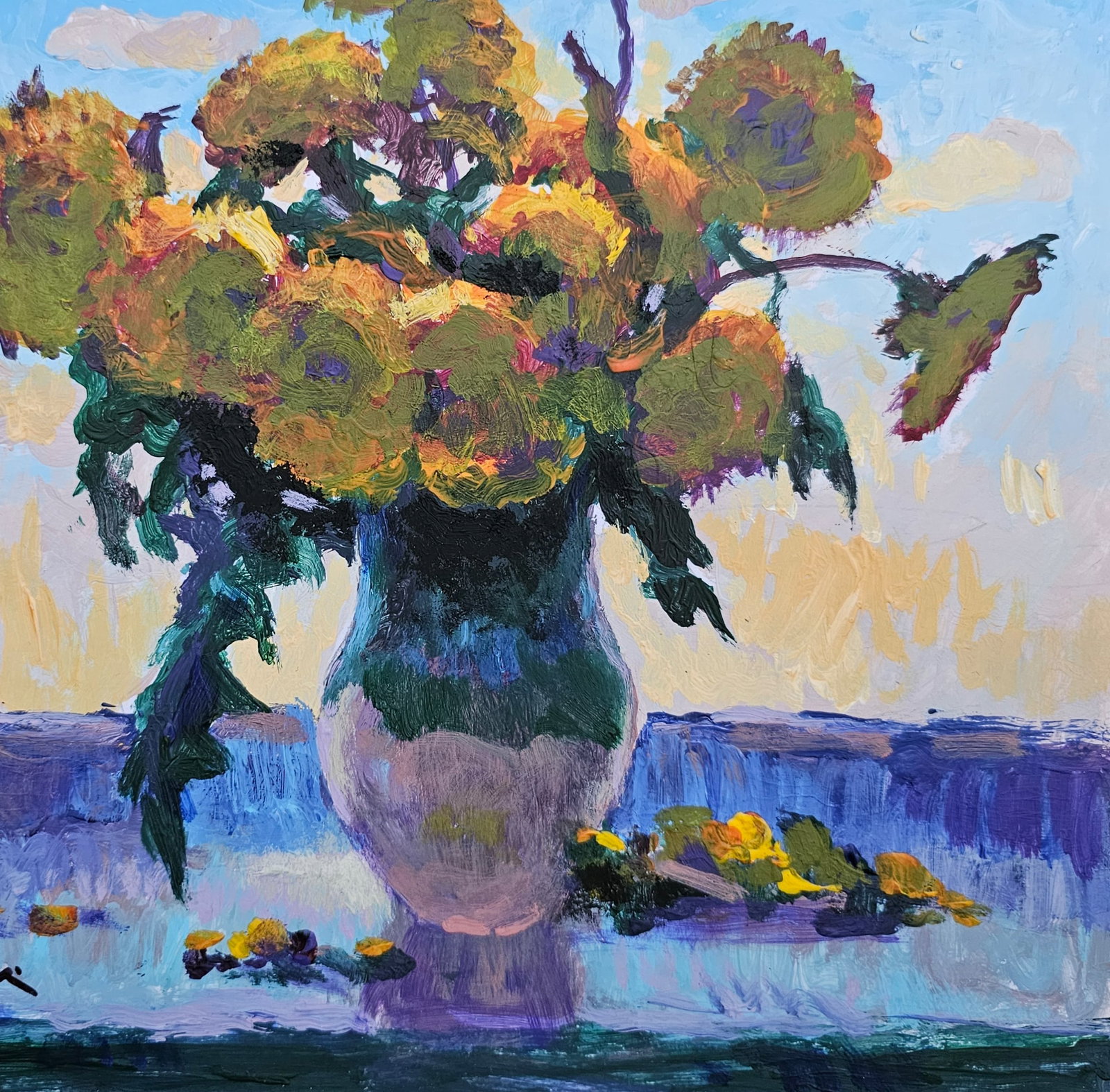 Acrylic painting dandelions on the window Vyacheslav Petrovich Babac - 6