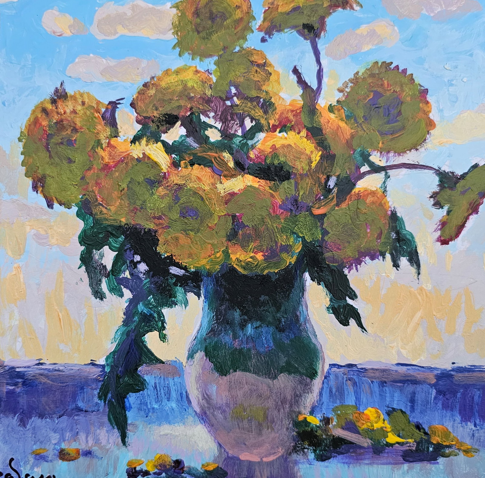 Acrylic painting dandelions on the window Vyacheslav Petrovich Babac - 7