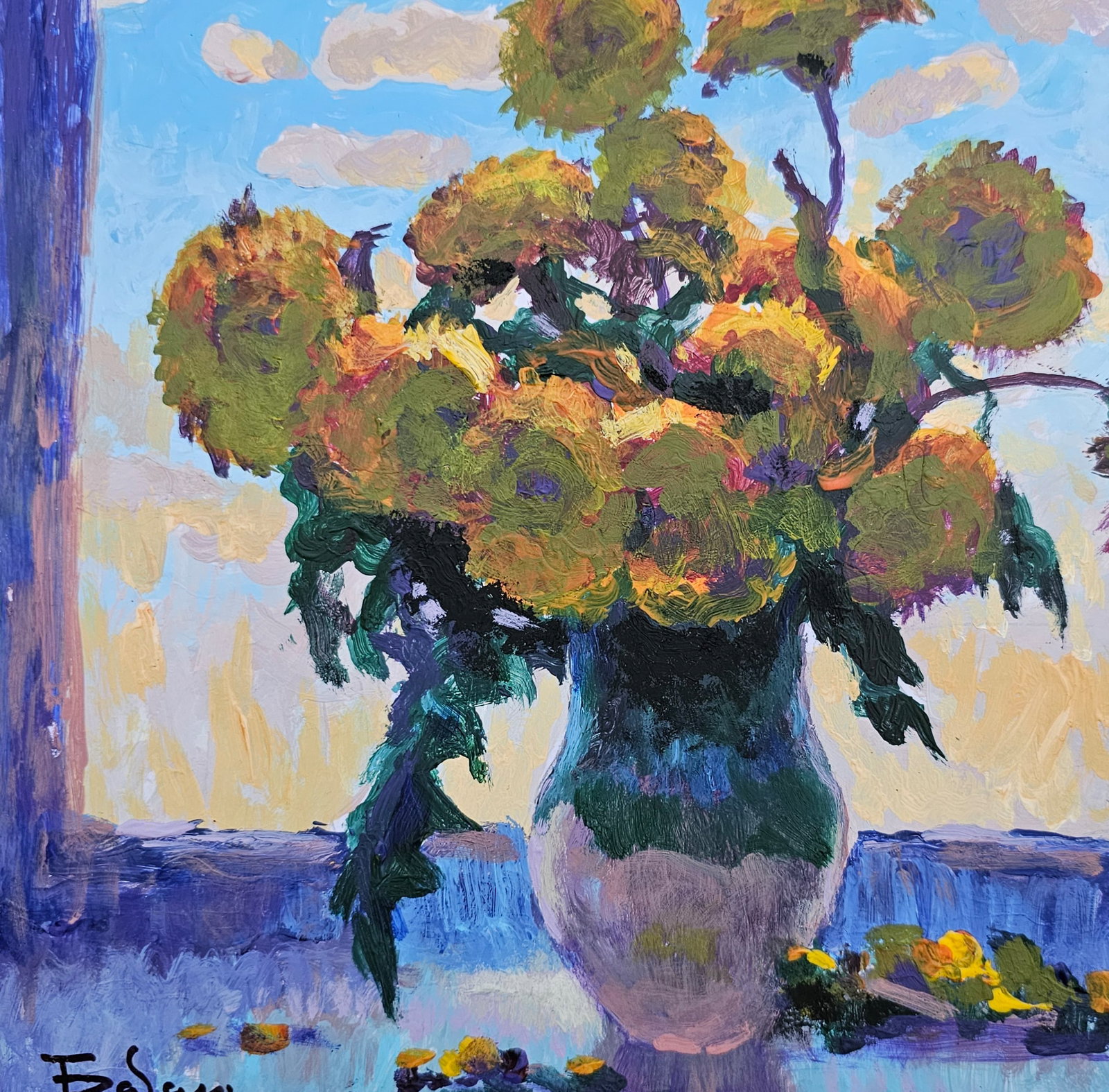 Acrylic painting dandelions on the window Vyacheslav Petrovich Babac - 8