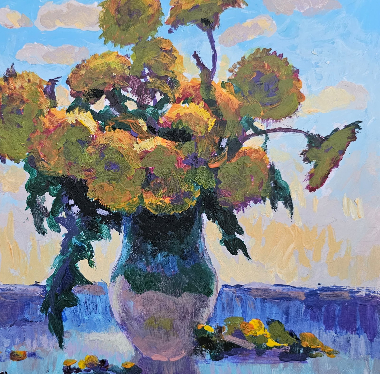 Acrylic painting dandelions on the window Vyacheslav Petrovich Babac - 9