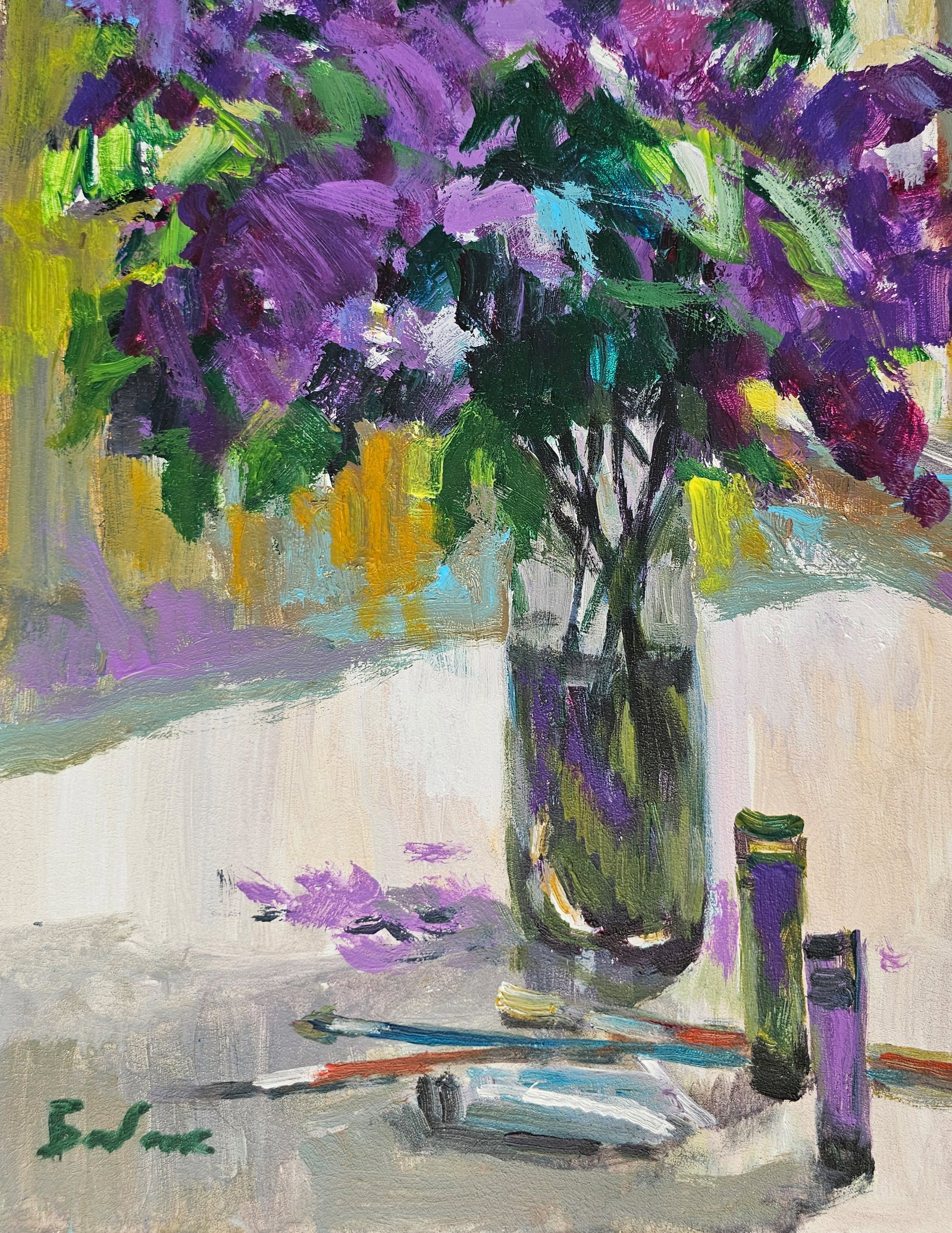 Acrylic painting lilac still life Vyacheslav Petrovich Babac - 5