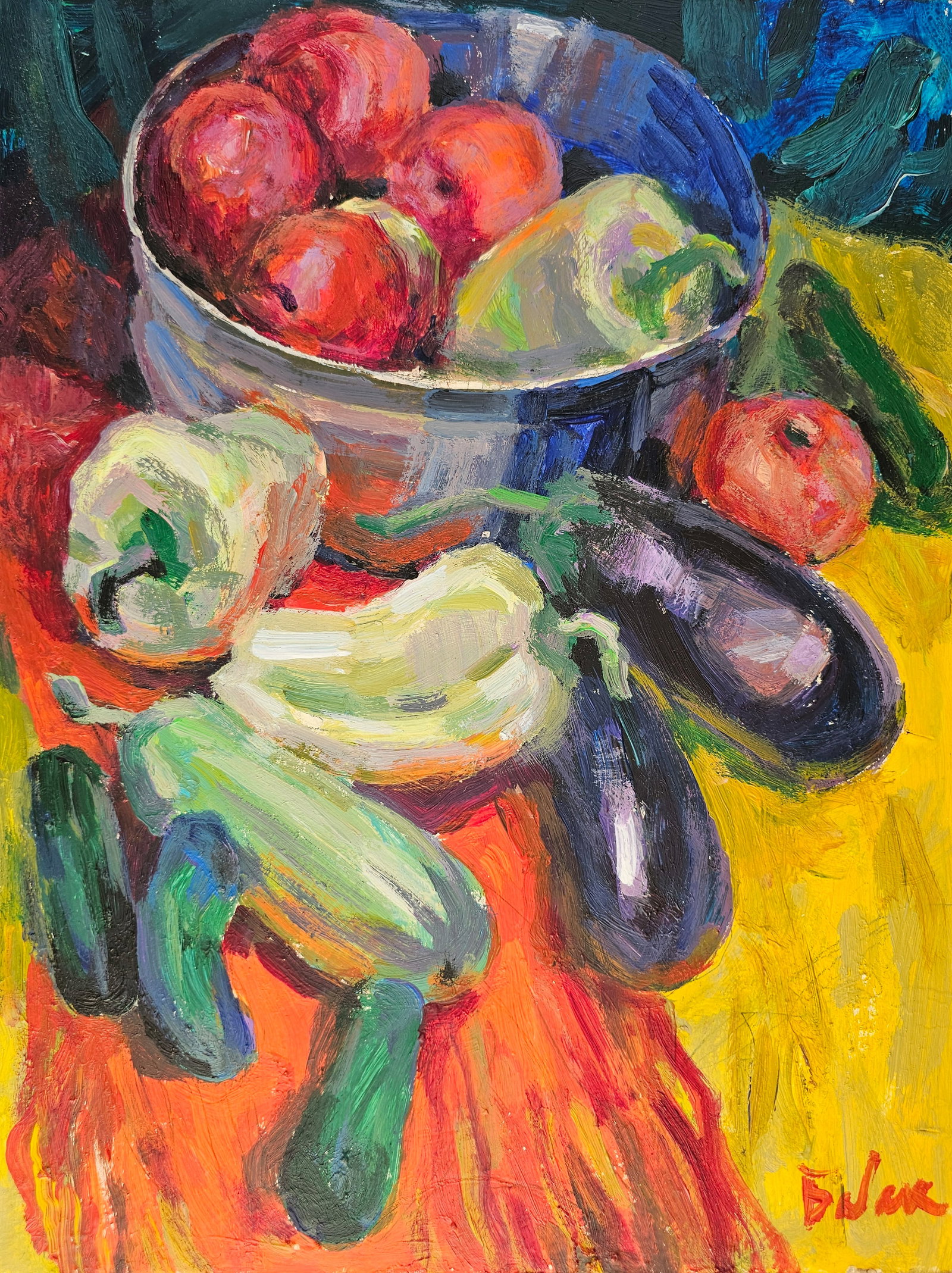 Acrylic painting vegetables from the market Vyacheslav Petrovich Babac: Title: Acrylic painting vegetables from the market Vyacheslav Petrovich Babac Description: 413BA Painter: Vyacheslav Petrovick Babac Size: 40x30 cm/ 15.74x11.81 inches Components: Acrylic, cardboard O
