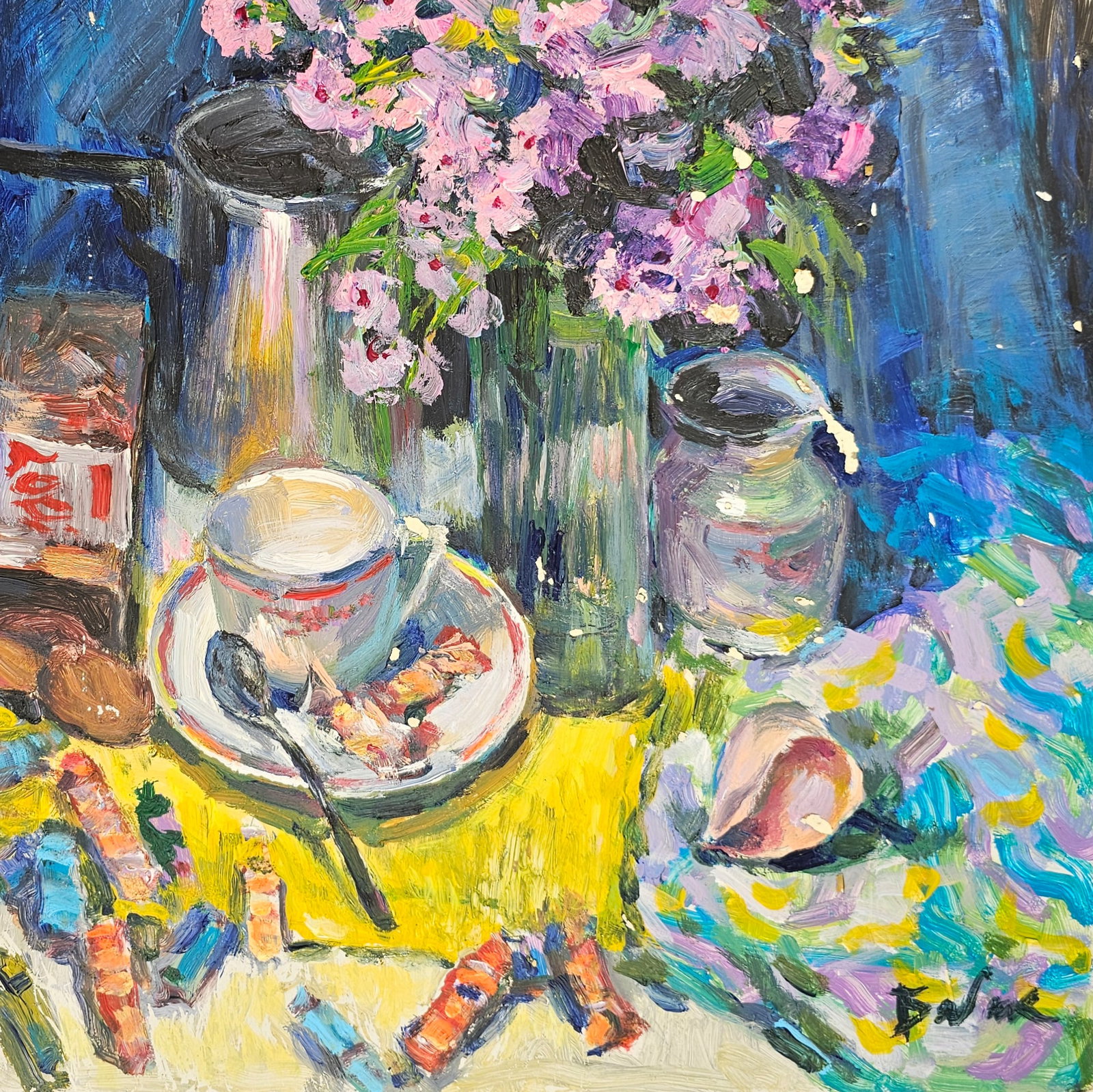 Acrylic painting we will drink coffee Vyacheslav Petrovich Babac - 6