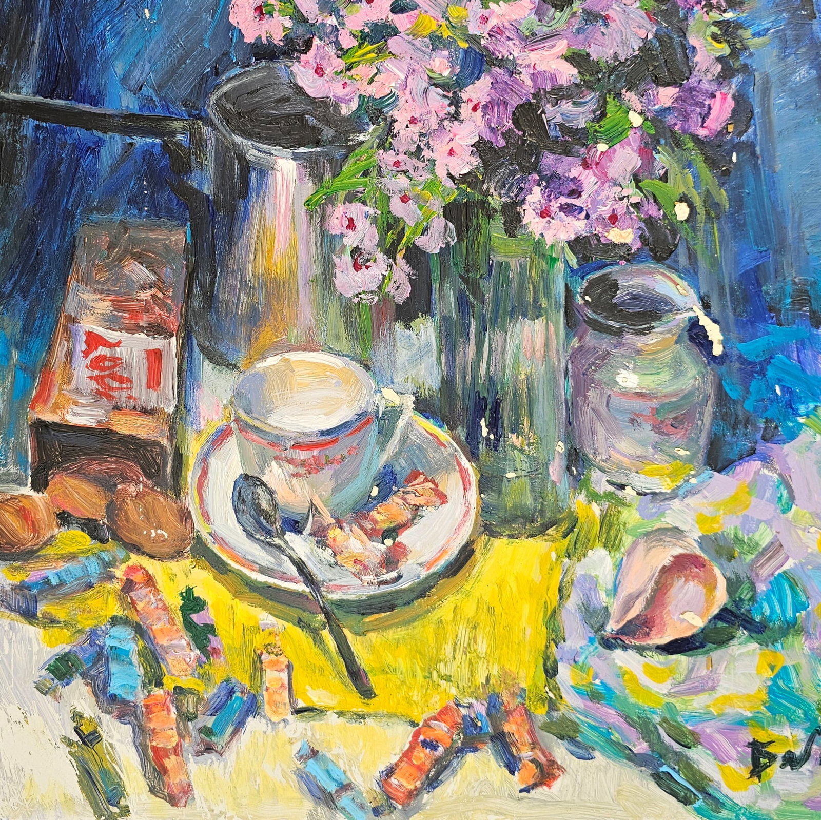 Acrylic painting we will drink coffee Vyacheslav Petrovich Babac - 9