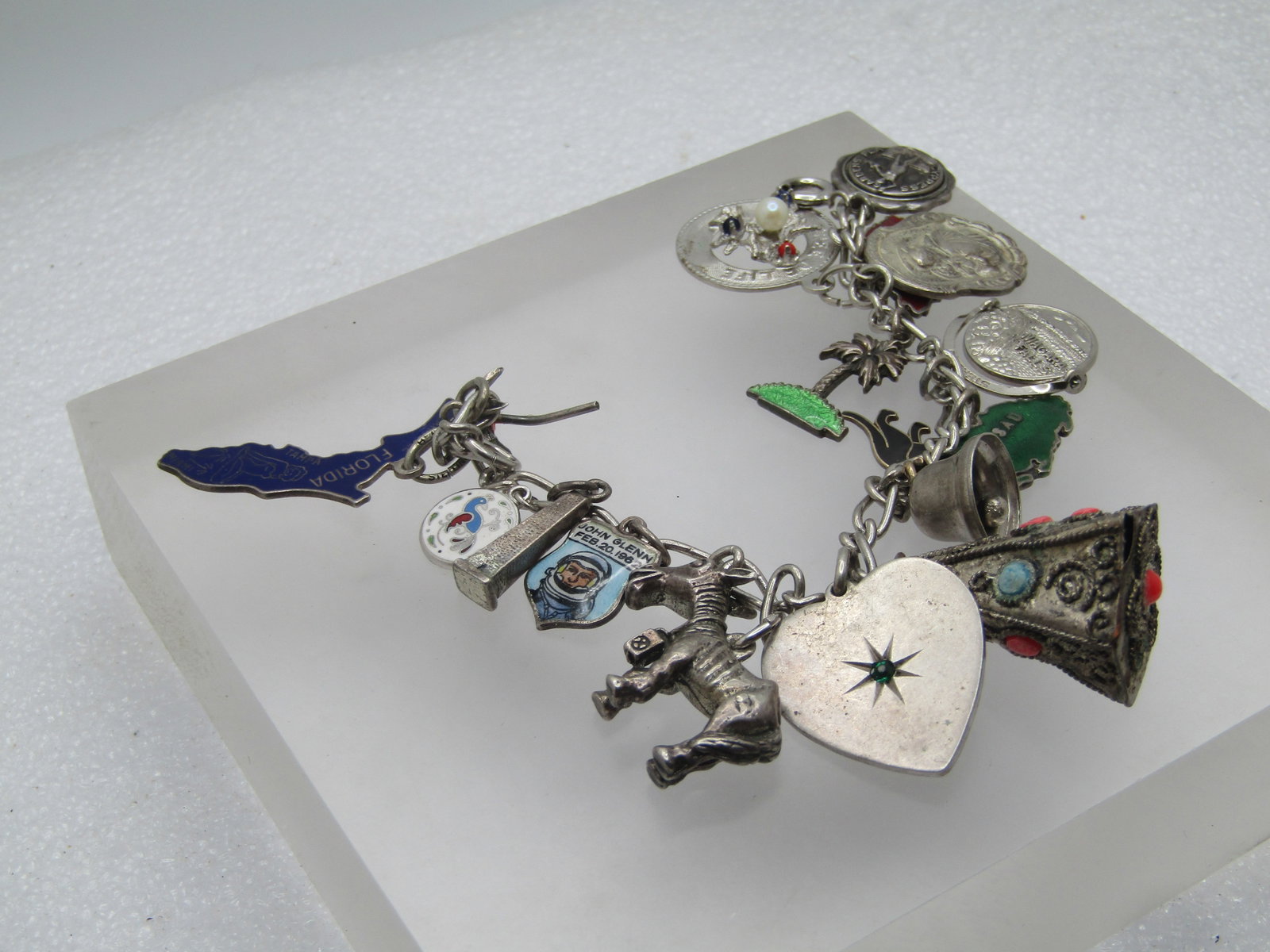 Vintage Sterling Charm Bracelet, 7", 17 Charms, 1960's-1970's - 2