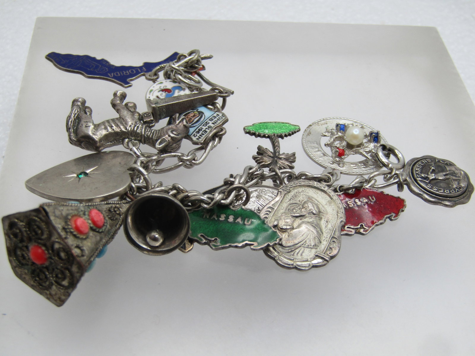 Vintage Sterling Charm Bracelet, 7", 17 Charms, 1960's-1970's - 4