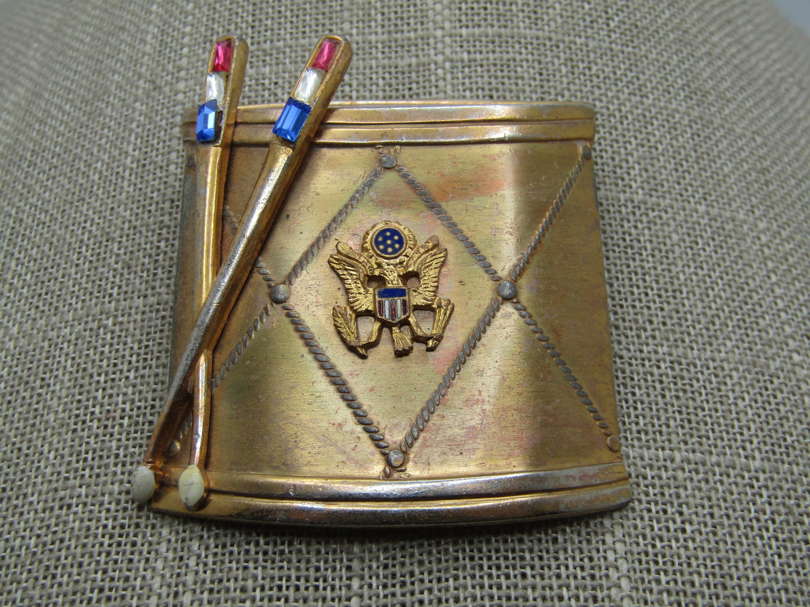 Vintage 1940's Military Drum With Rhinestones, WWII, Eagle Insignia - 3