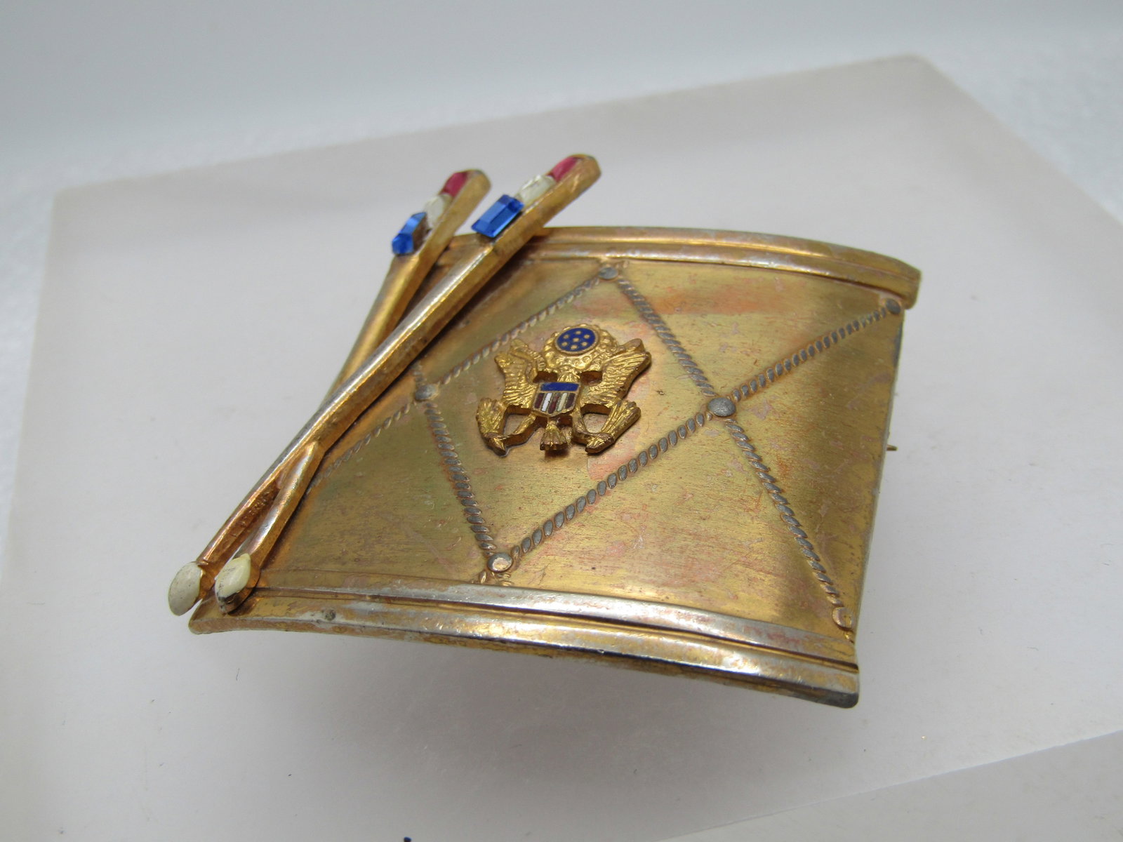 Vintage 1940's Military Drum With Rhinestones, WWII, Eagle Insignia - 5