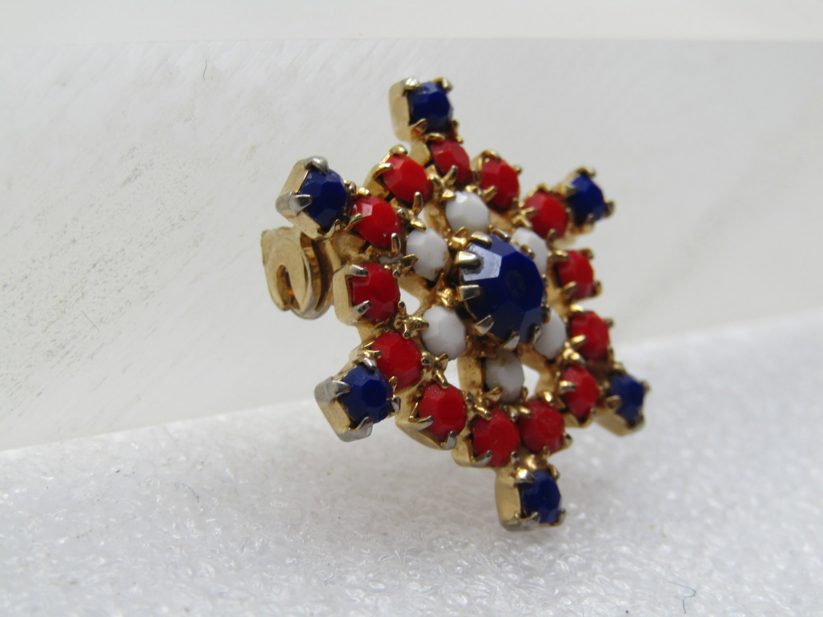 Vintage Red, White, Blue Glass Wheel Brooch, 1960's-1970's - 2