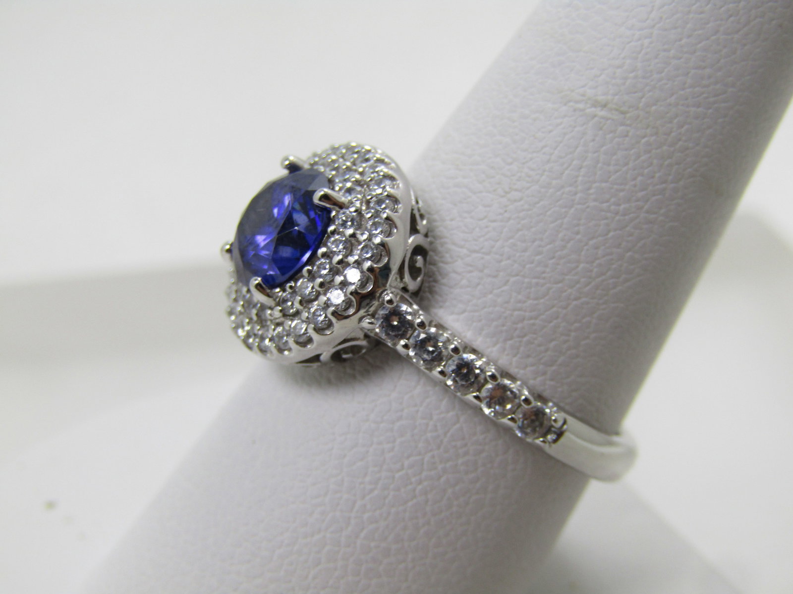 Sterling Blue/Clear CZ Ring, Sz. 9.5, Signed FE, 1990's - 2