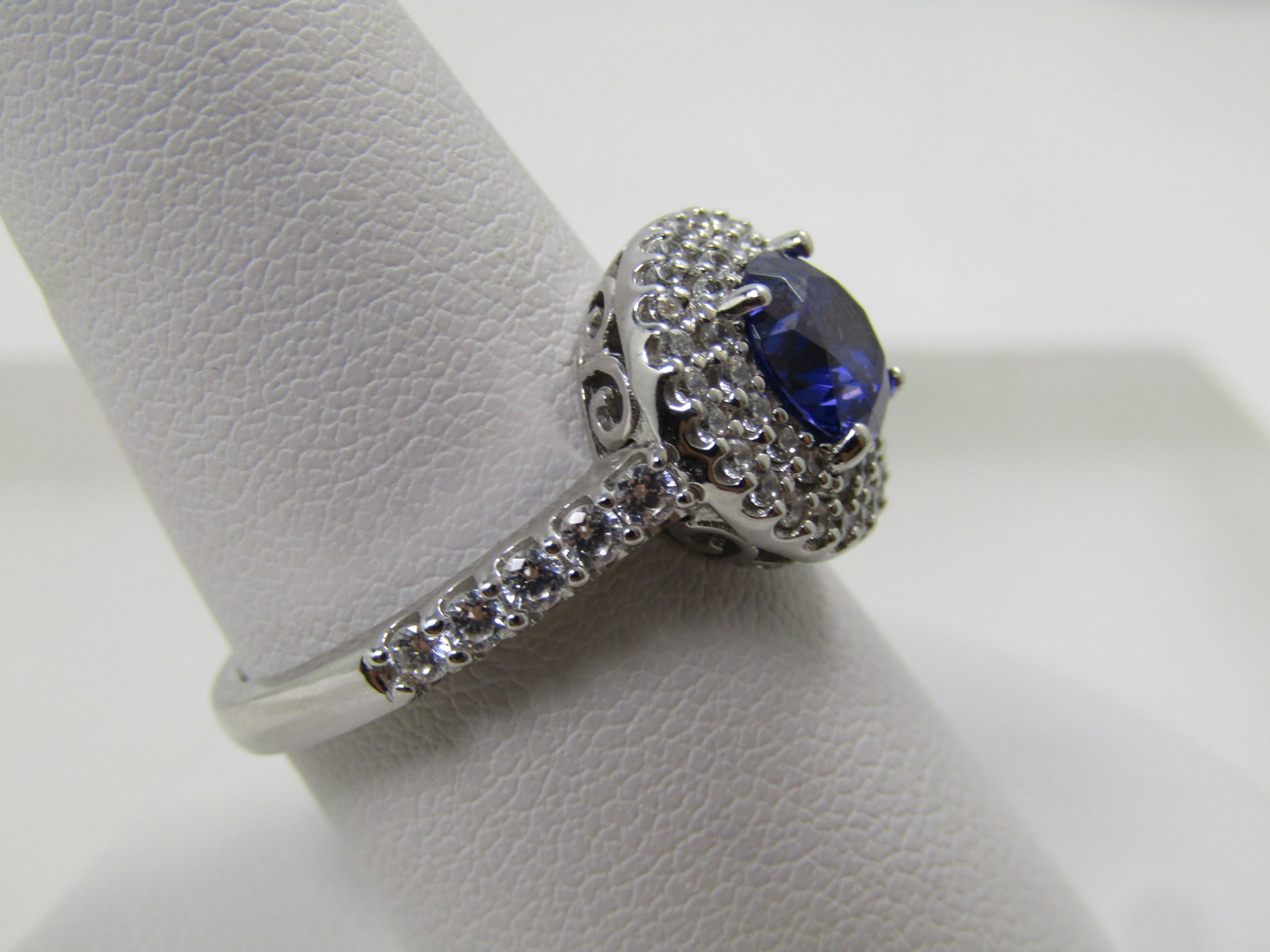 Sterling Blue/Clear CZ Ring, Sz. 9.5, Signed FE, 1990's - 3