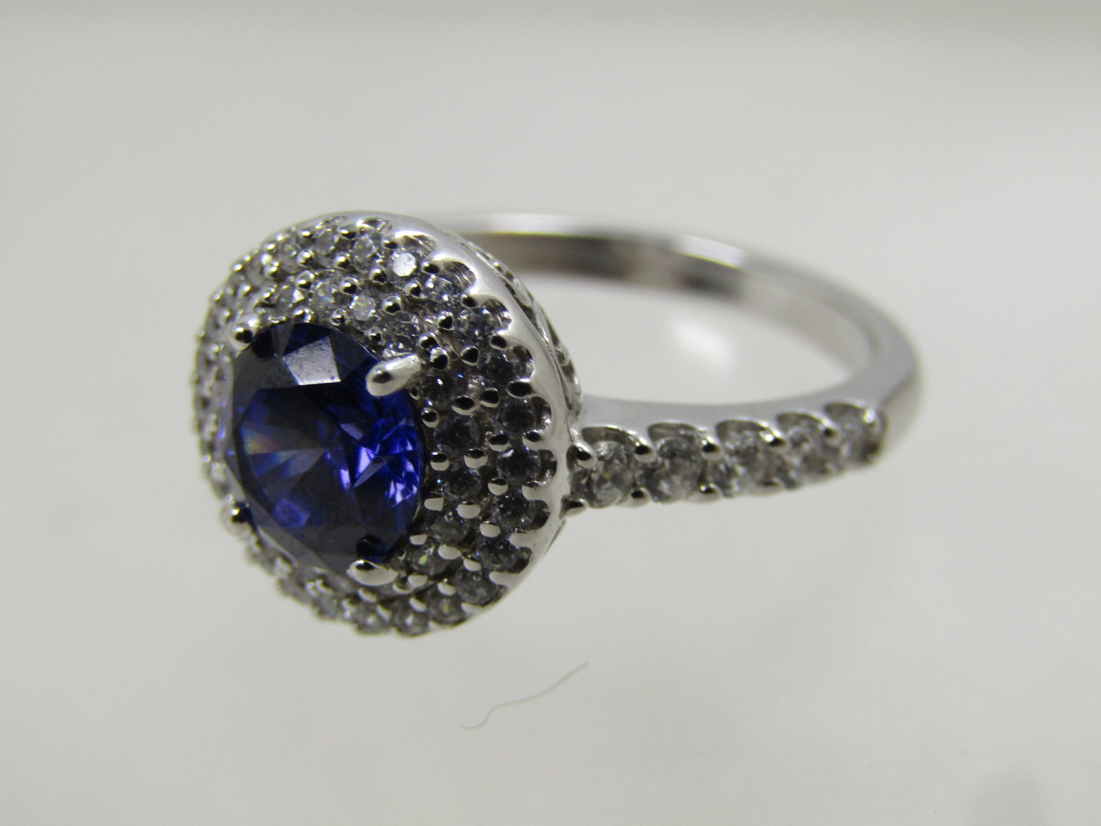 Sterling Blue/Clear CZ Ring, Sz. 9.5, Signed FE, 1990's - 7