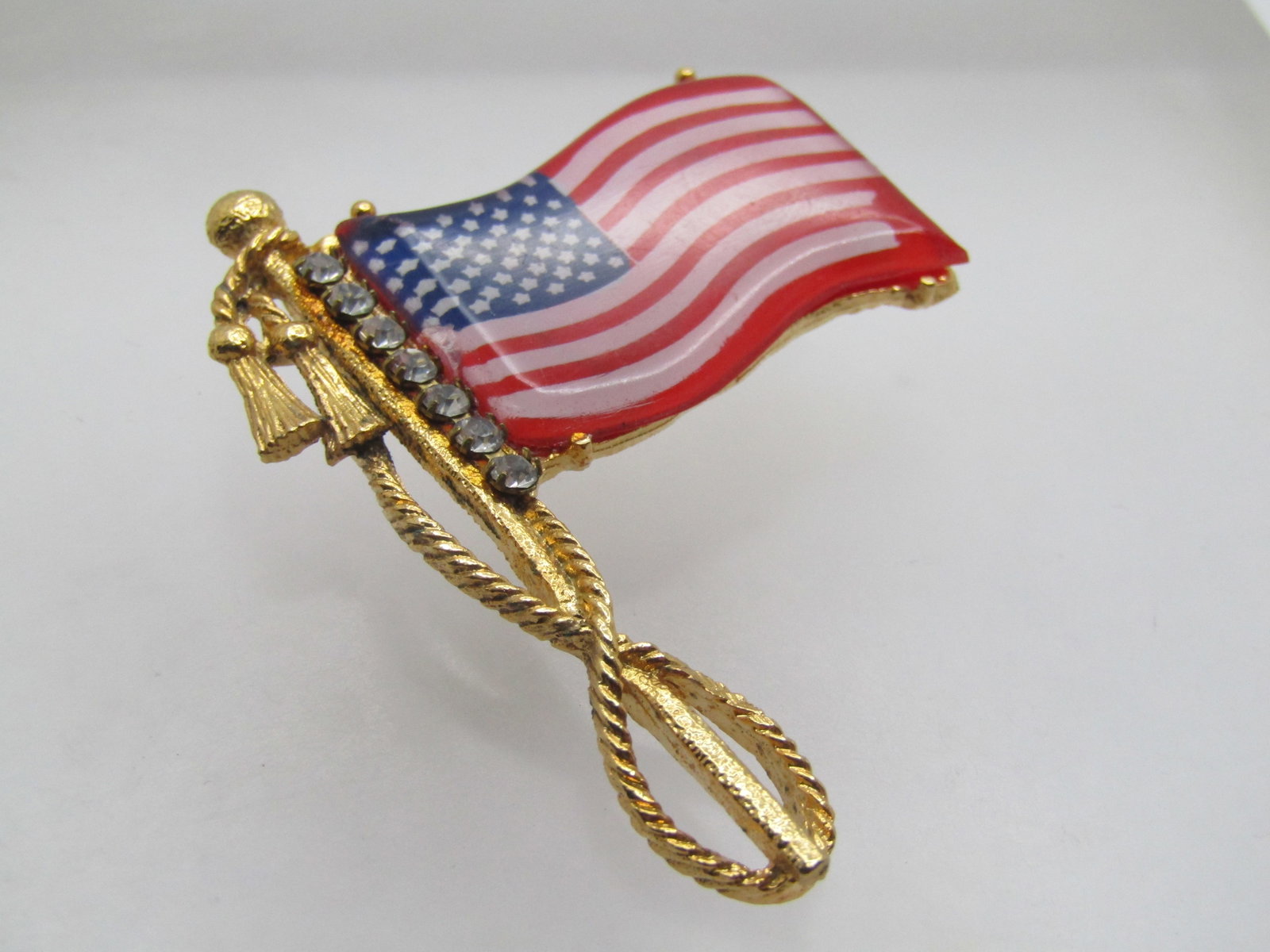 USA Flag, Rhinestone Accents with Pole/Rope, 1990's-2000's - 2