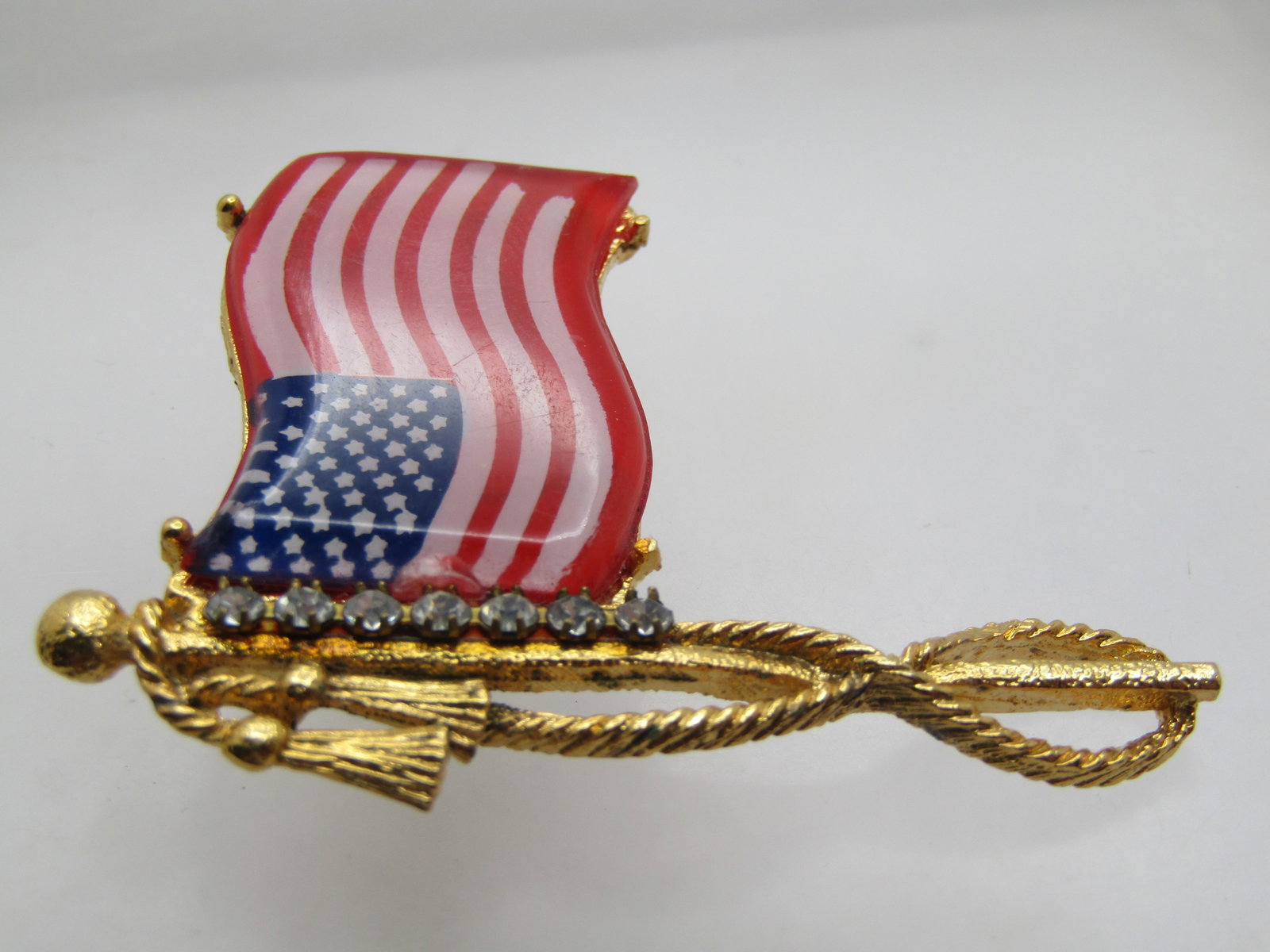 USA Flag, Rhinestone Accents with Pole/Rope, 1990's-2000's - 3