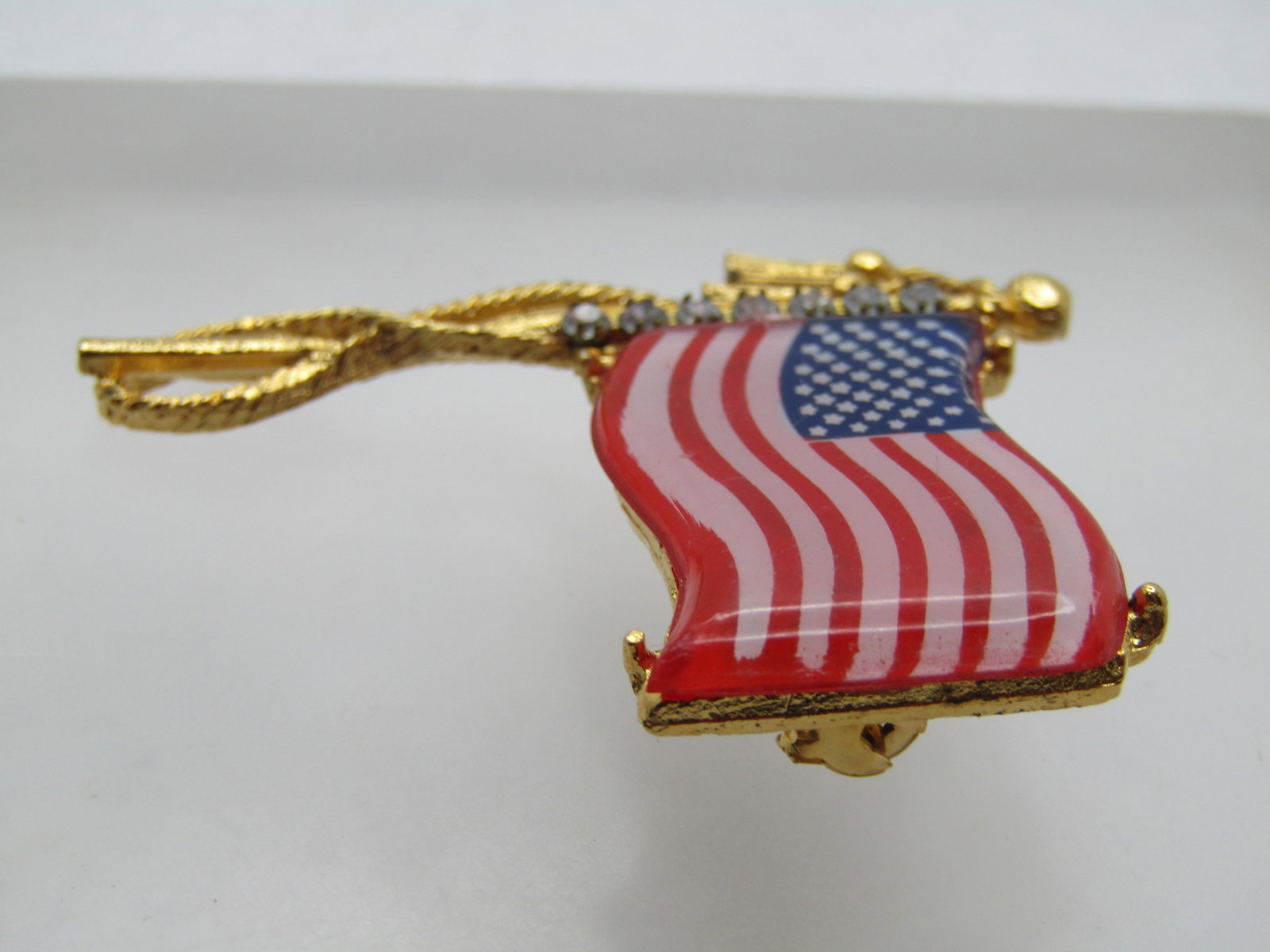 USA Flag, Rhinestone Accents with Pole/Rope, 1990's-2000's - 4