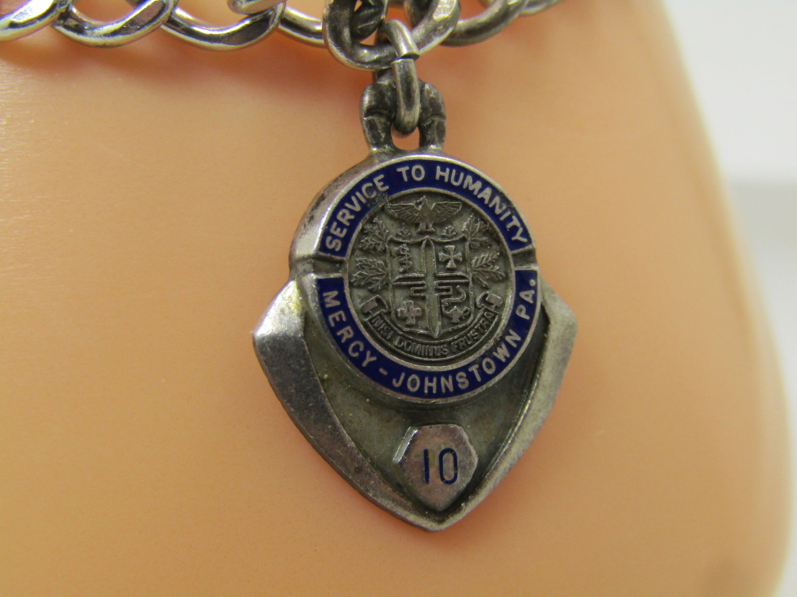 Vintage Sterling Charm Bracelet, Service to Humanity Service Charm, 7", 1960's-1970's - 5