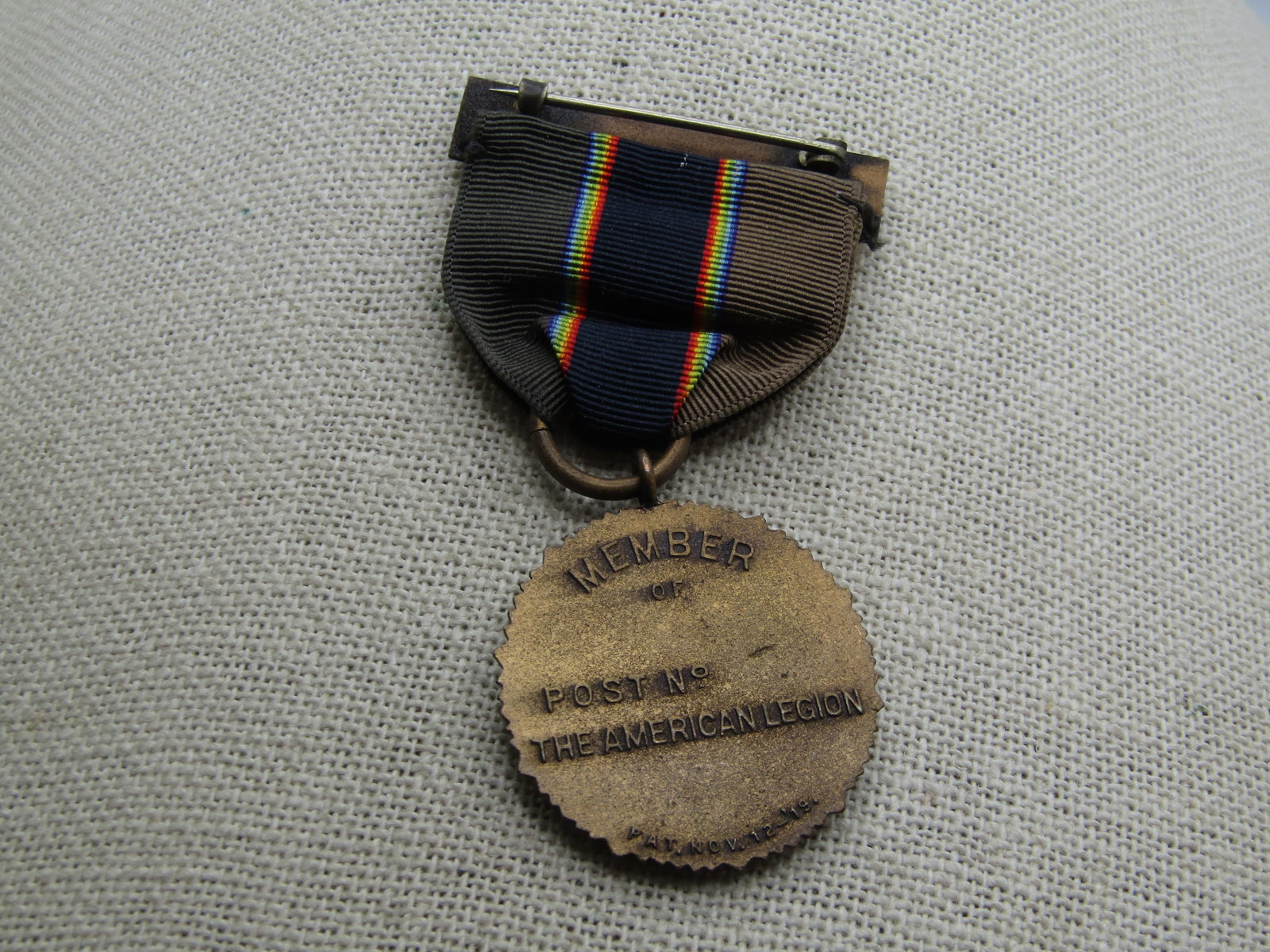Antique American Legion Executive Committee Medal with Ribbon, 11/12/19 Patent - 5