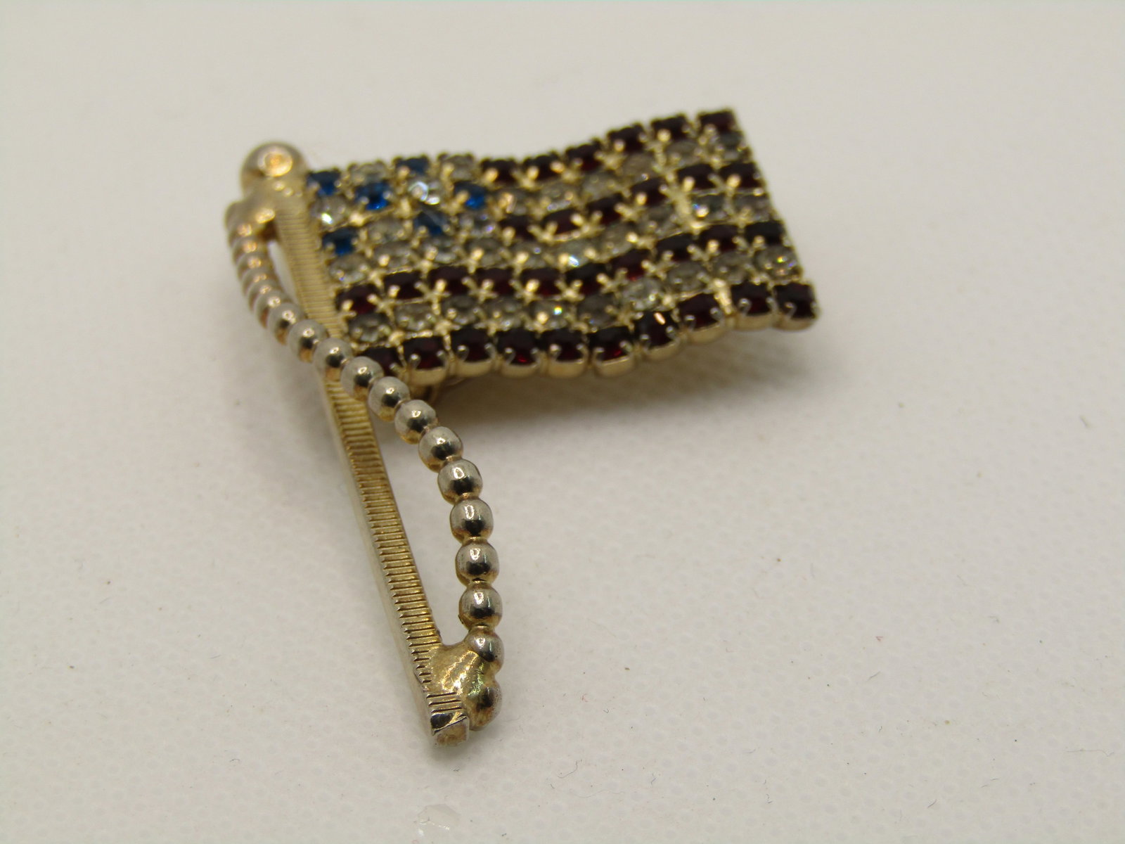 Vintage Rhinestone USA Flag Brooch, - 2