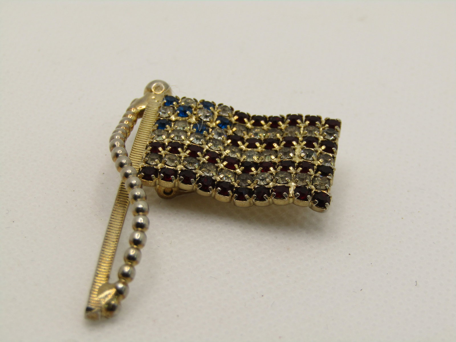 Vintage Rhinestone USA Flag Brooch, - 3