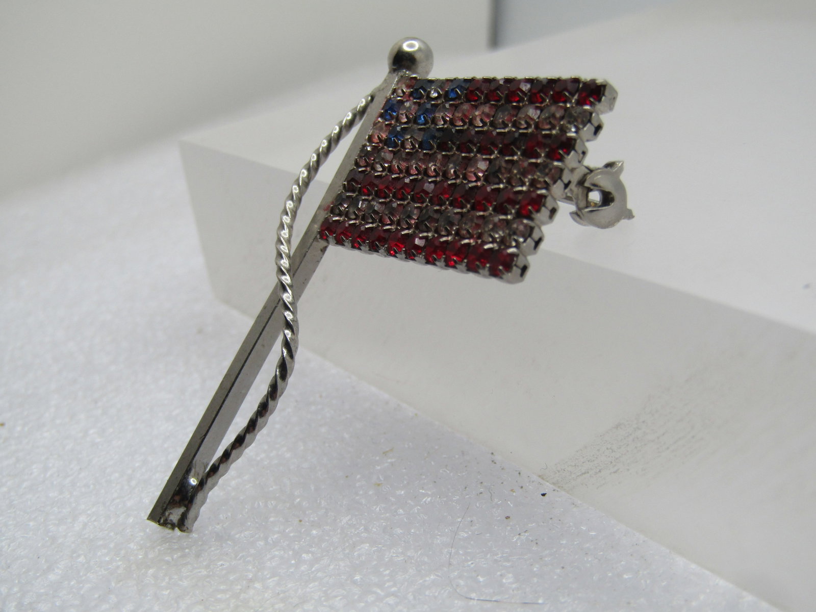 Vintage Red/White/Blue Rhinestone USA Flag Brooch, 1970's-1980's. - 2