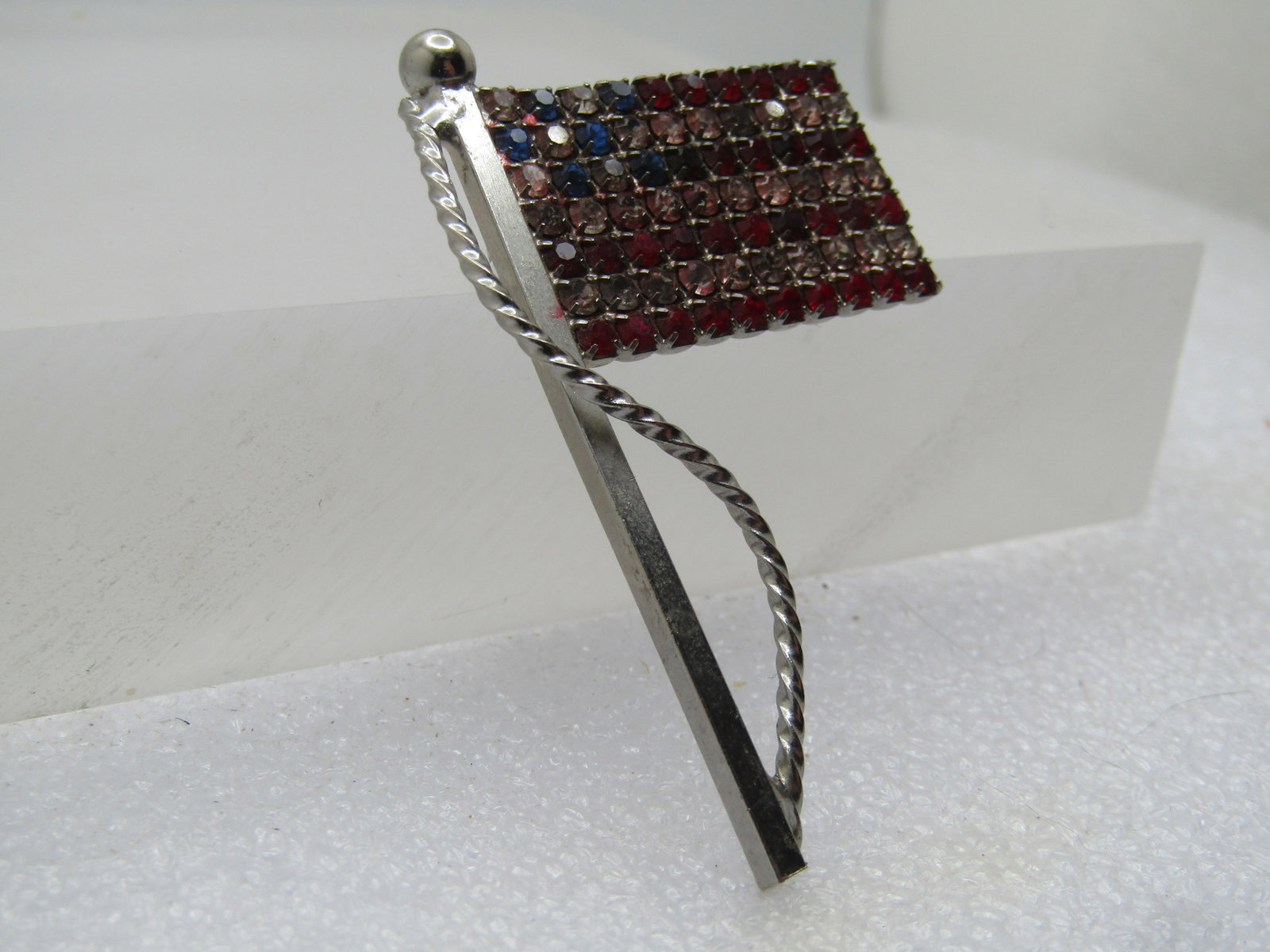 Vintage Red/White/Blue Rhinestone USA Flag Brooch, 1970's-1980's. - 3